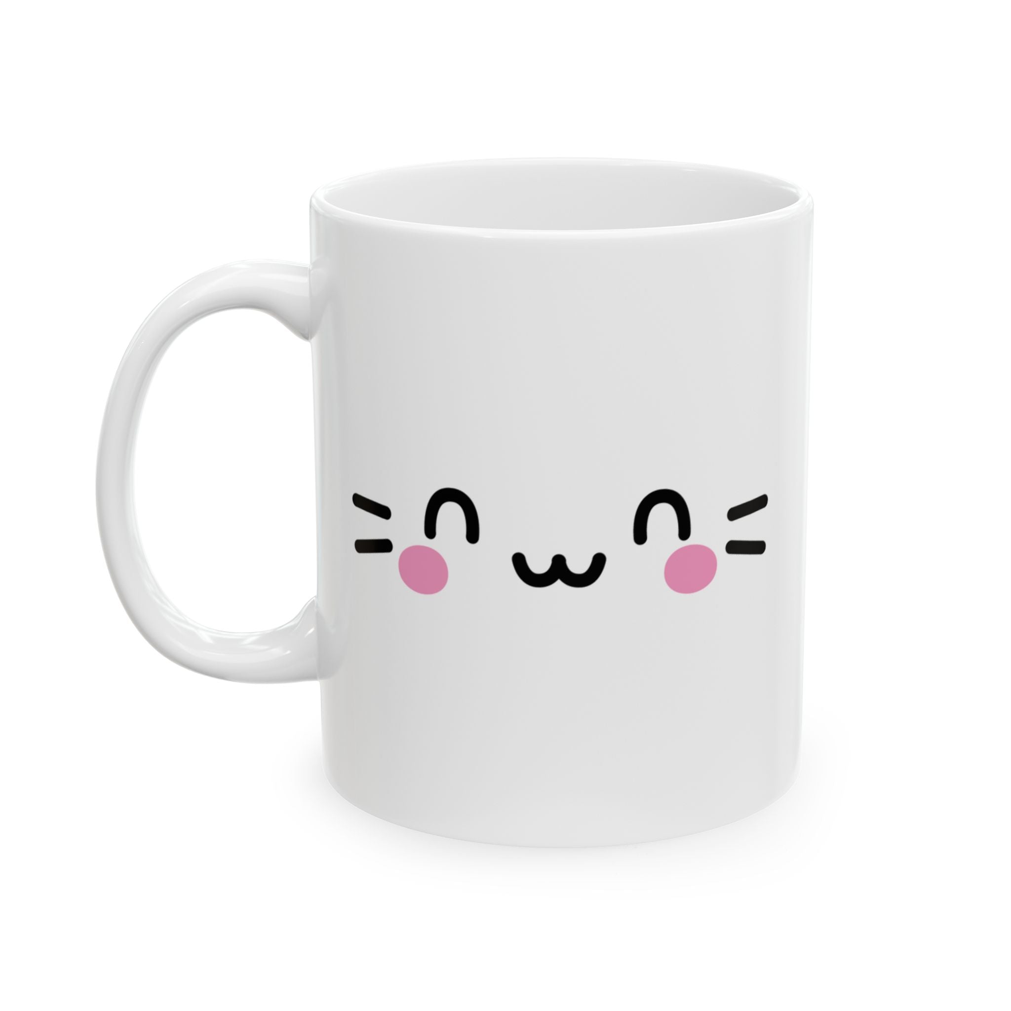 Festive Mugs - a white mug with a cute festive face on a white background
