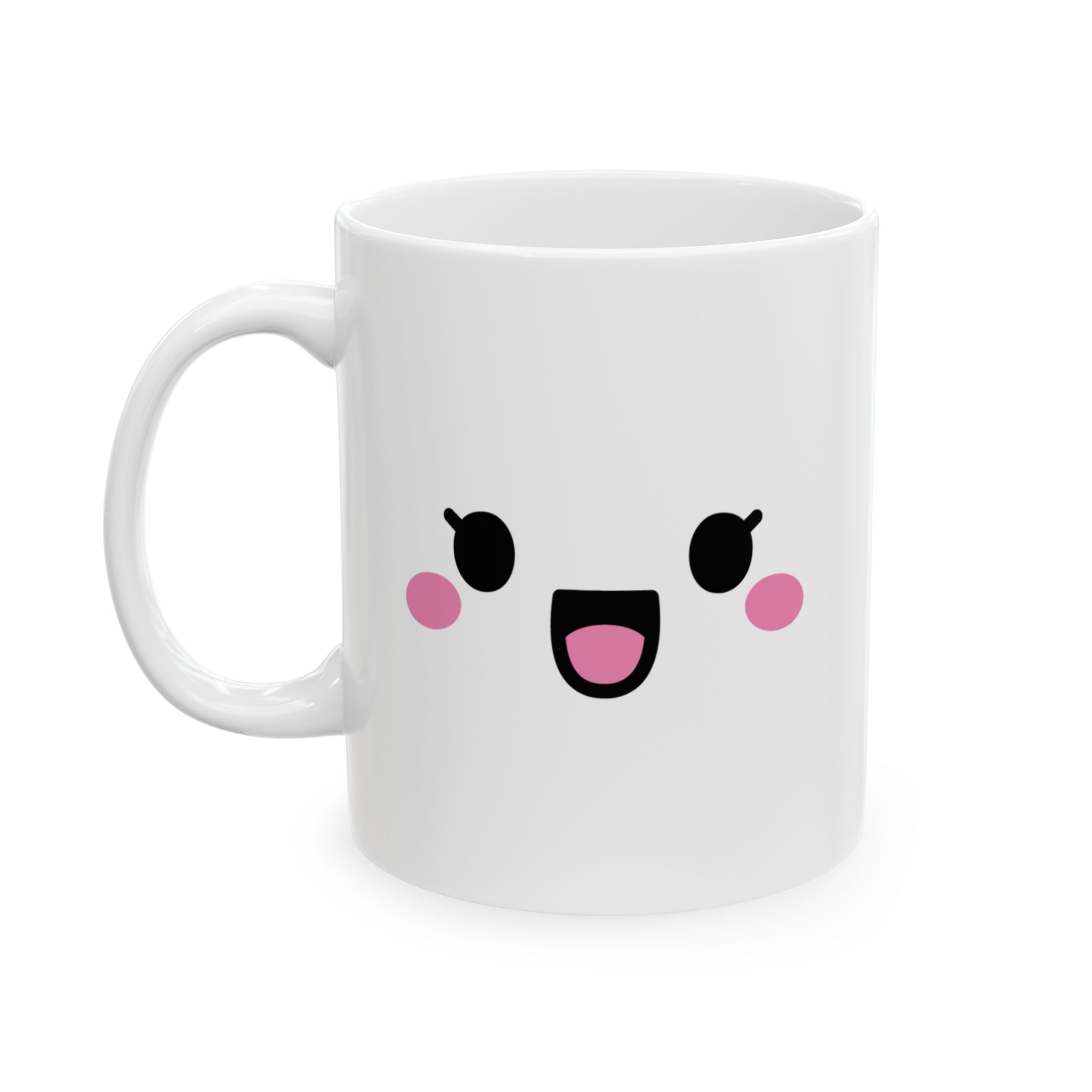 Positive Mugs - a white mug with a cute happy face on a white background