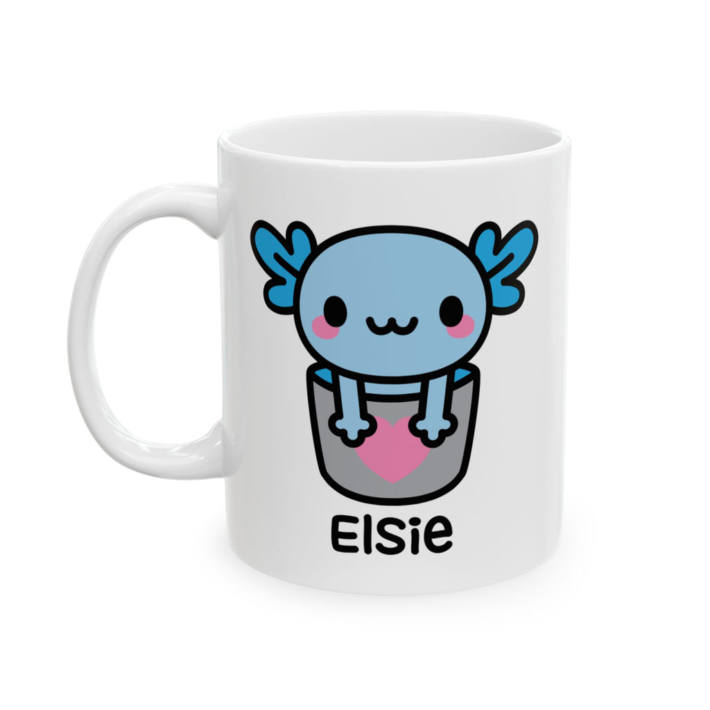 Bucket Of Blue Axolotl Personalised Name Mug On White Background