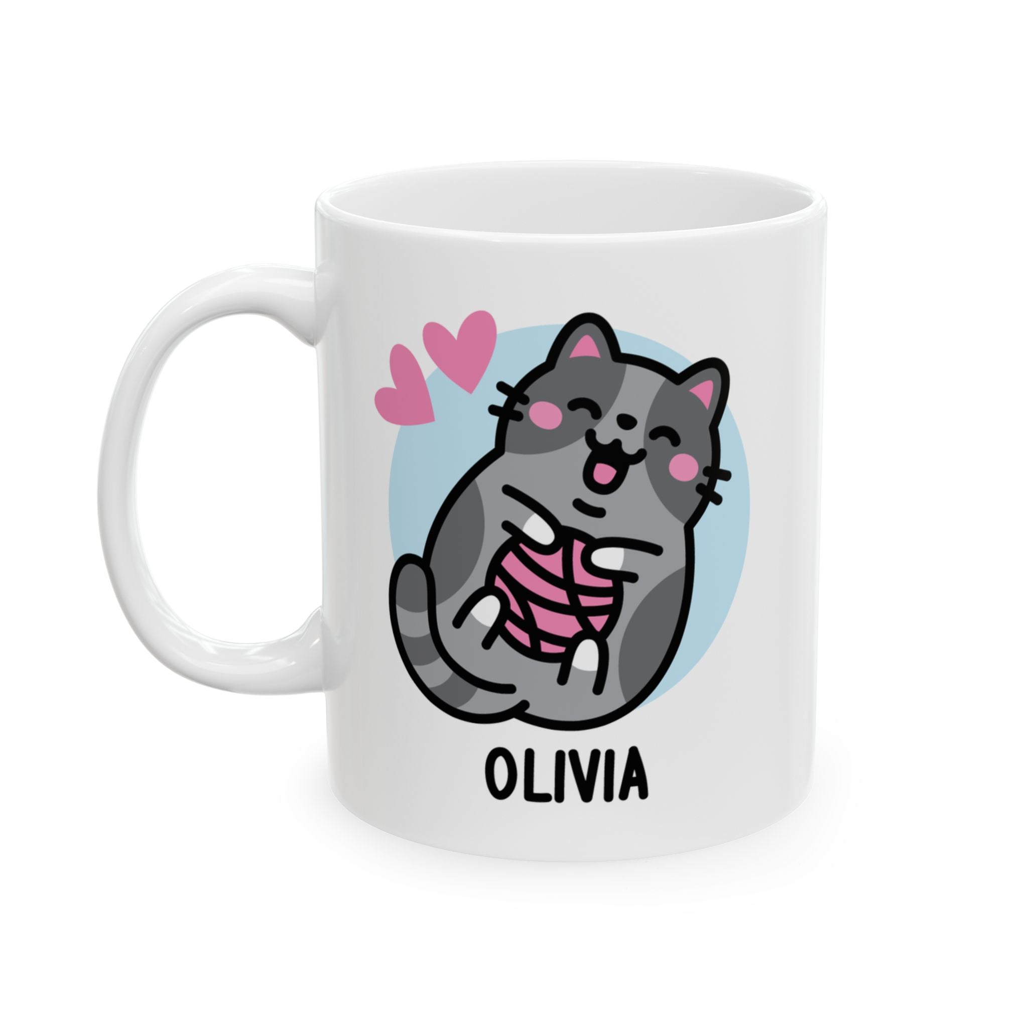 Cat Ball Of Yarn Custom Coffee Mug On White Background