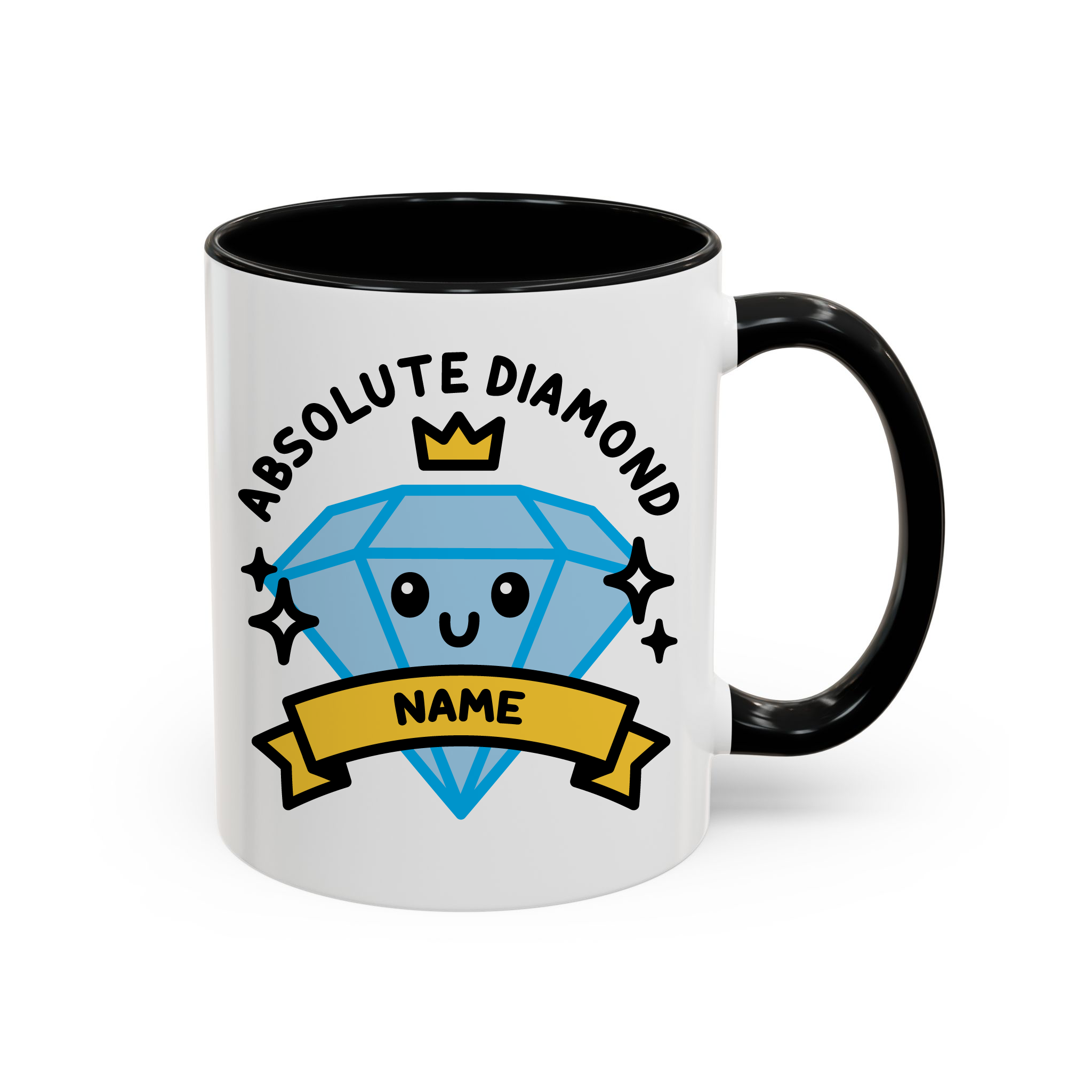 Cute Absolute Diamond Custom Coffee Mug on white background with black accent colour