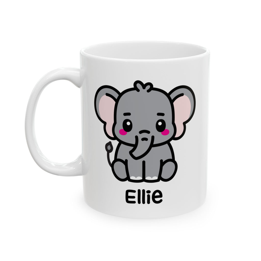 Cute Baby Elephant Personalised Name Mug On White Background