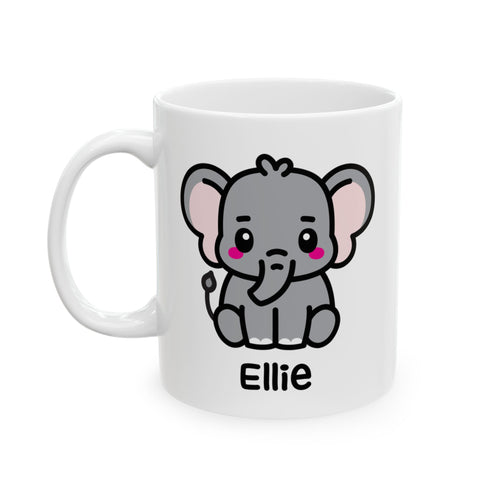 Cute Baby Elephant Personalised Name Mug On White Background