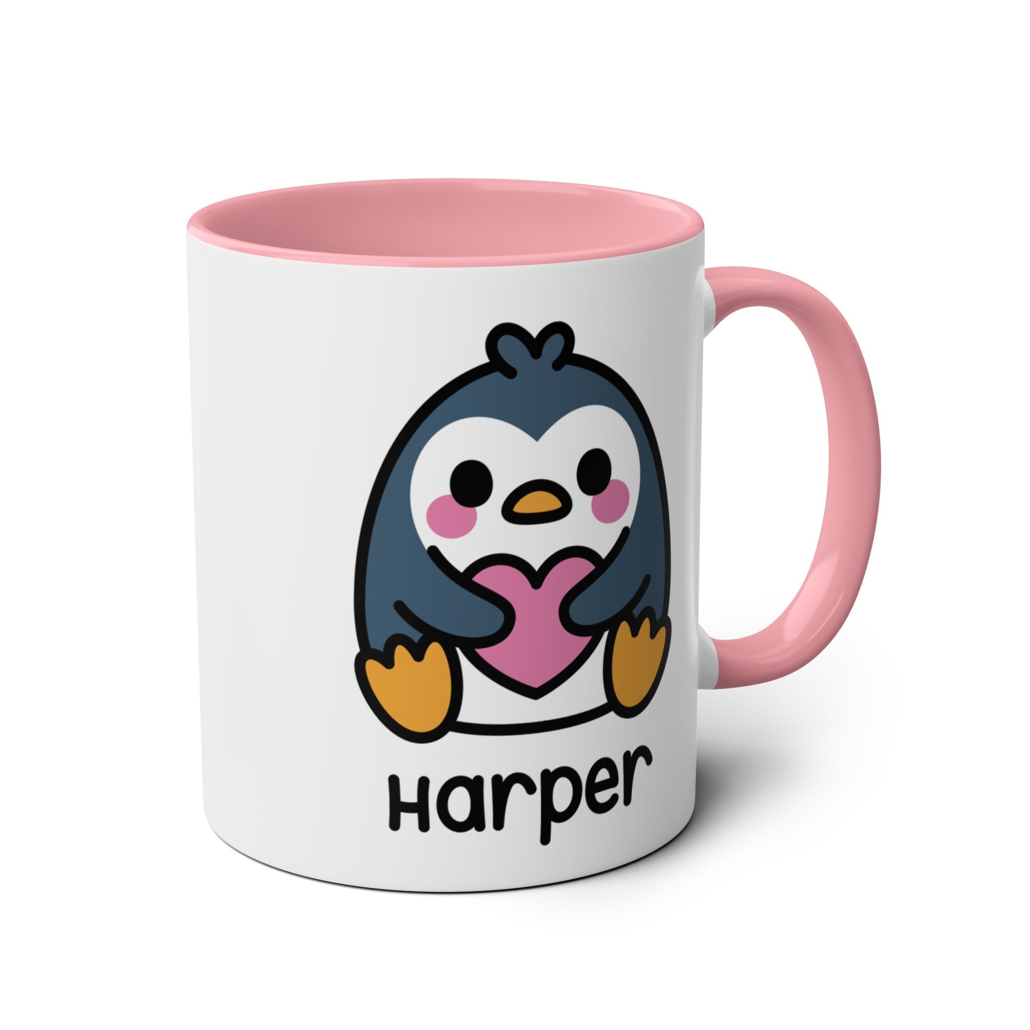 Cute Baby Penguin - Personalised Coffee Mug Pink Accent