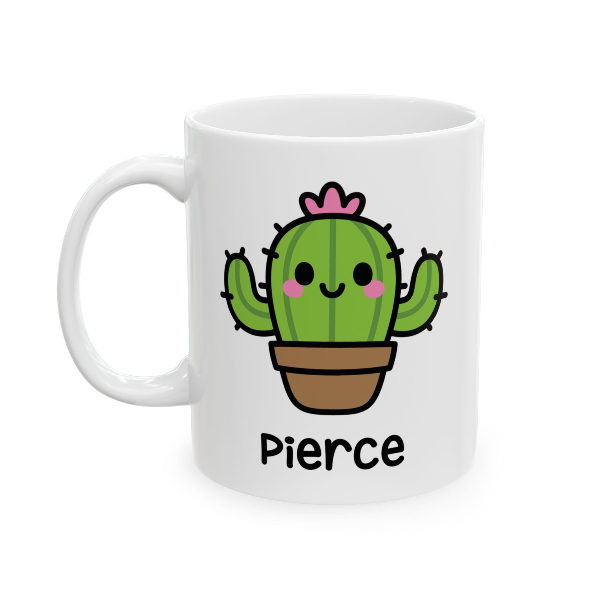Cute Cactus Hugger Personalised Name Mug On White Background