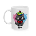 Cute Cat, Party Hat Custom Name Mug On A White Background