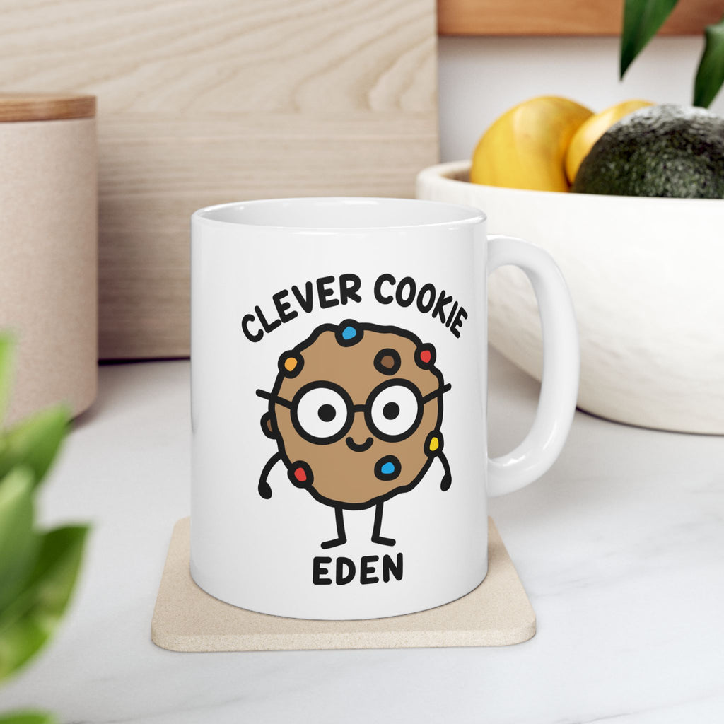 Cute Clever Cookie Custom Coffee Mug On Kitchen Background