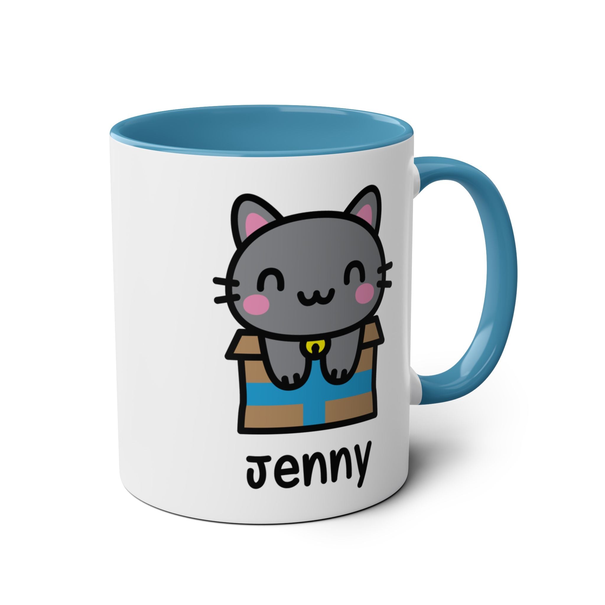 Cute Gift Cat - 11oz Personalised Coffee Mug Blue Accent
