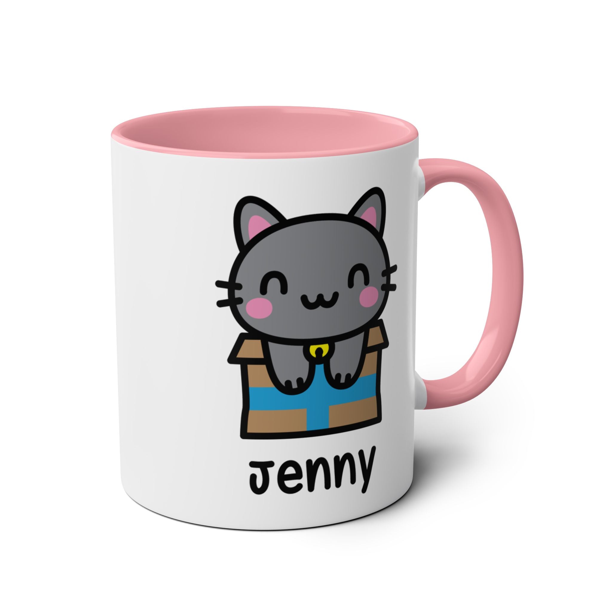 Cute Gift Cat - 11oz Personalised Coffee Mug Pink Accent