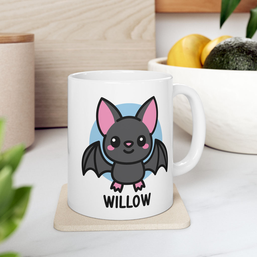 Cute Goth Bat Custom Coffee Mug On Kitchen Background