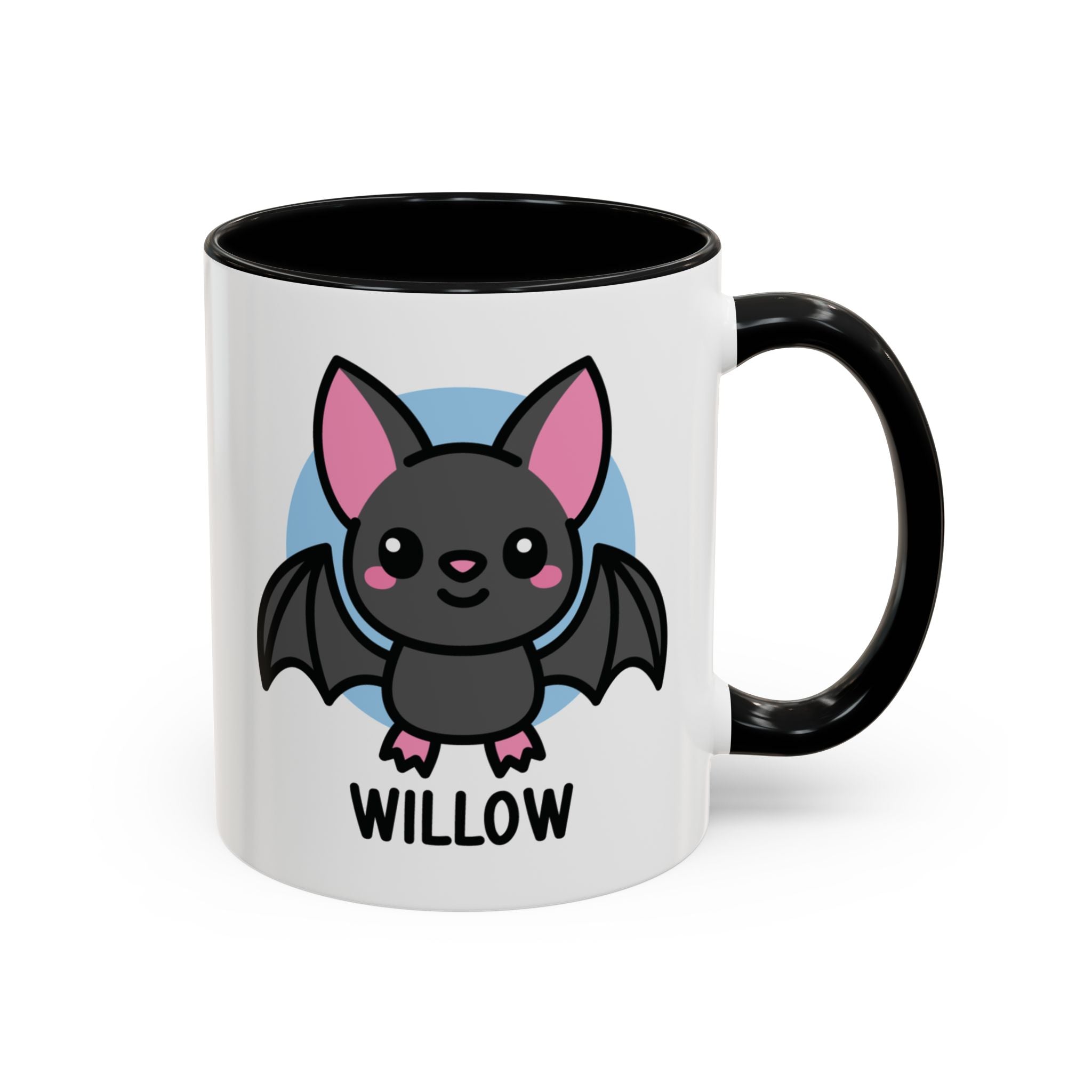 Cute Goth Bat Custom Coffee Mug On White Background With Black Accent Colour