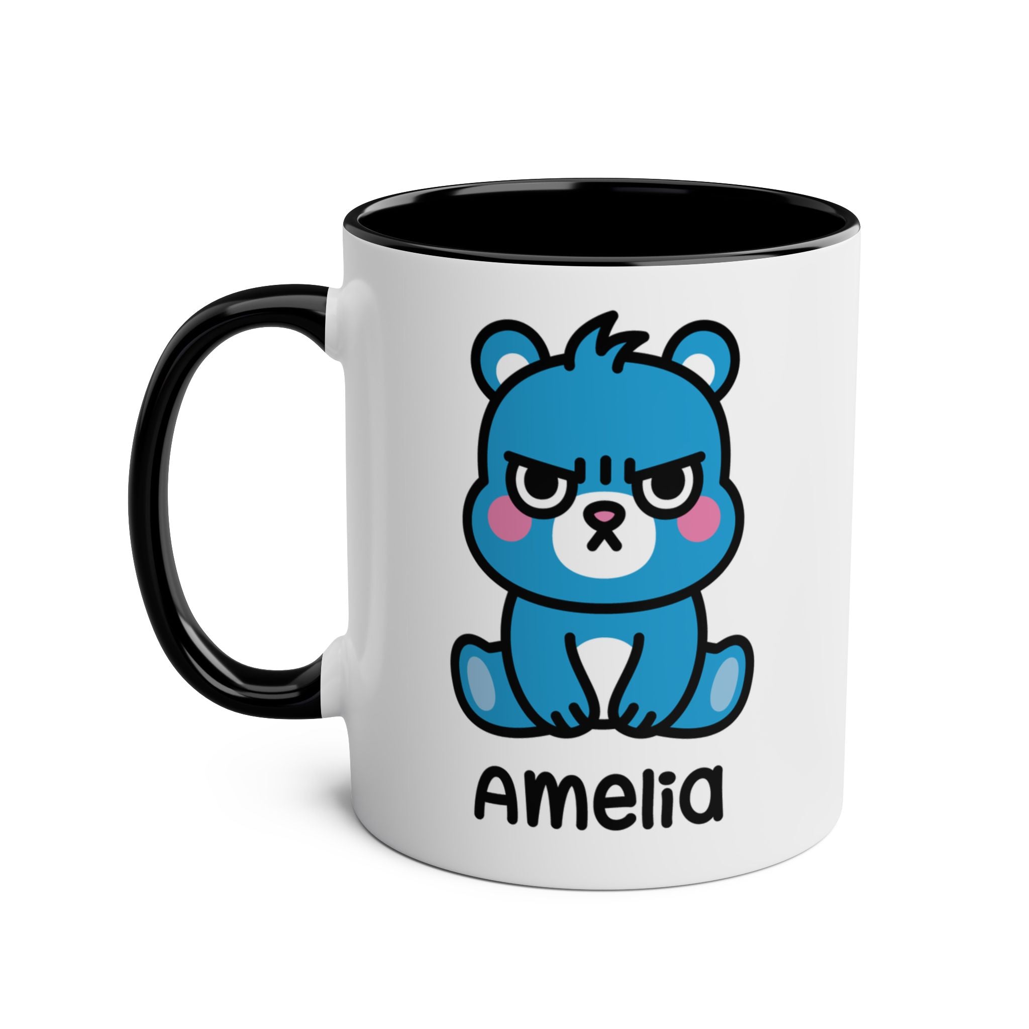 Cute Grumpy Bear - Personalised Coffee Mug Black