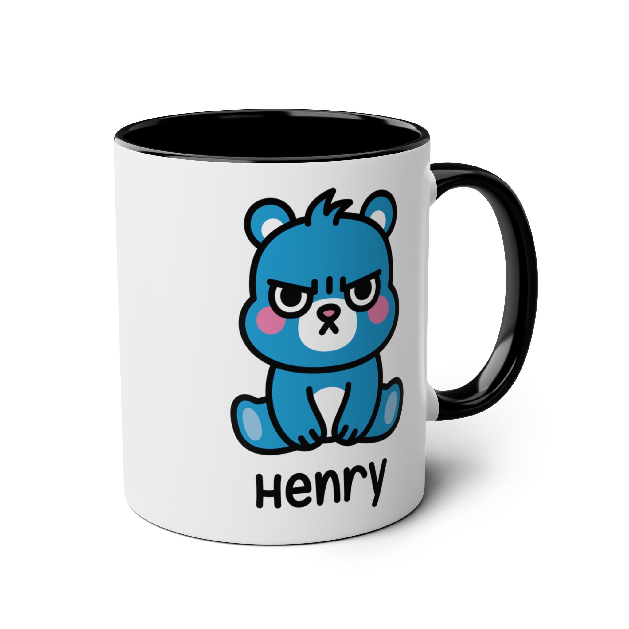 Cute Grumpy Bear - Personalised Coffee Mug Black Accent