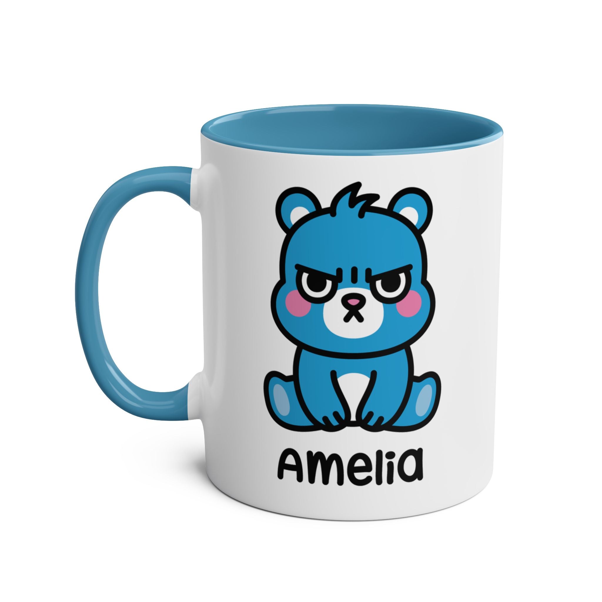 Cute Grumpy Bear - Personalised Coffee Mug Blue