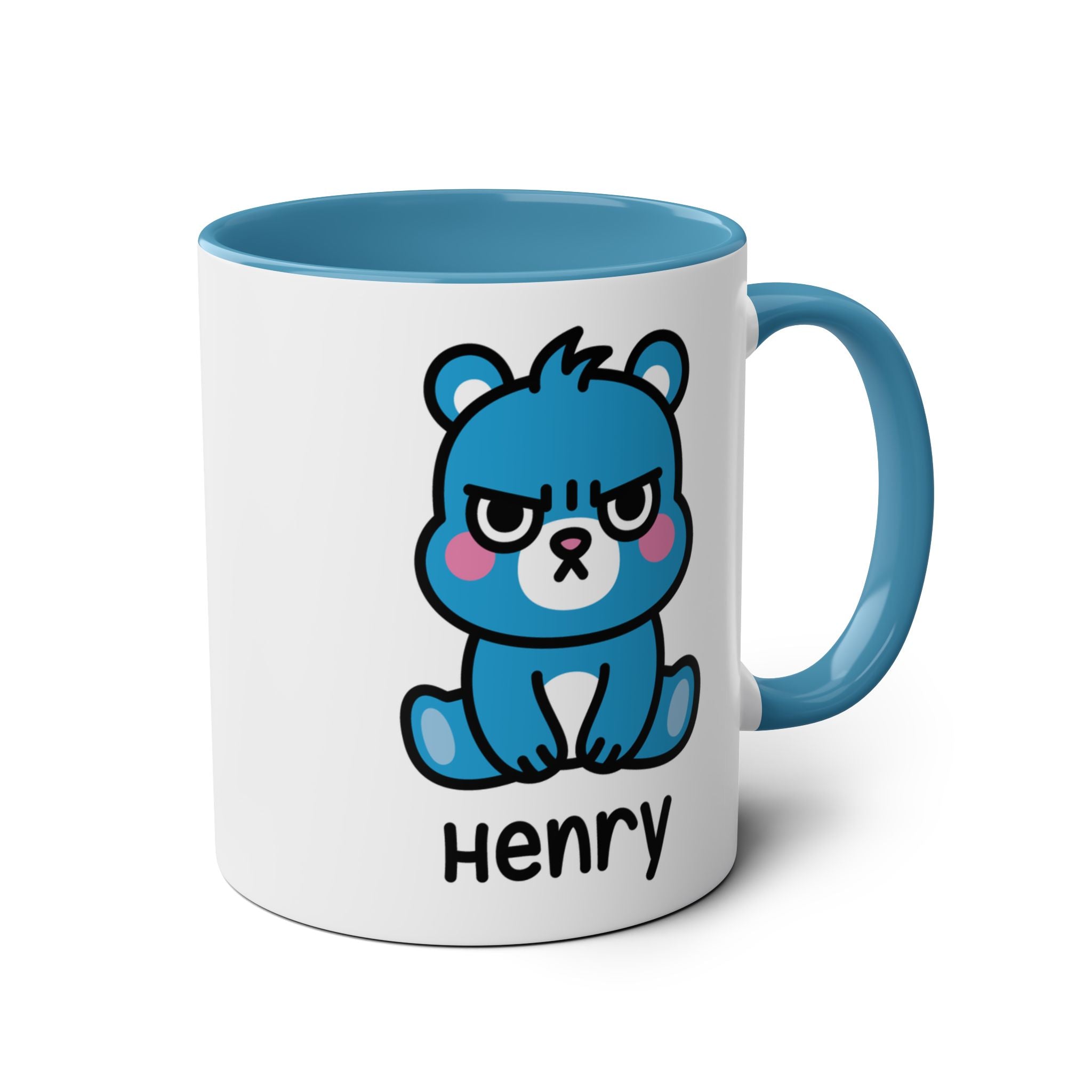 Cute Grumpy Bear - Personalised Coffee Mug Blue Accent