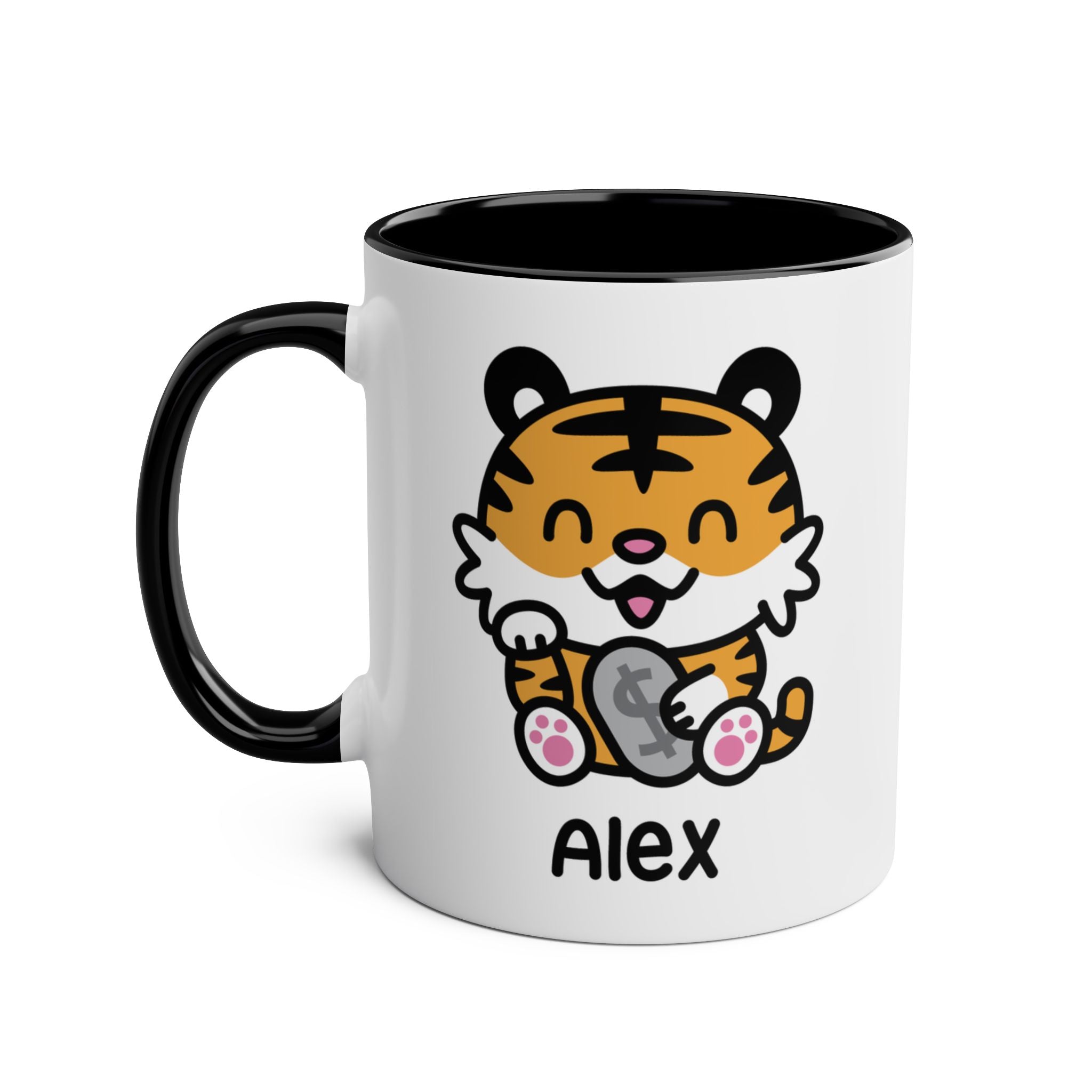 Cute Happy Tiger - Personalised Coffee Mug Black