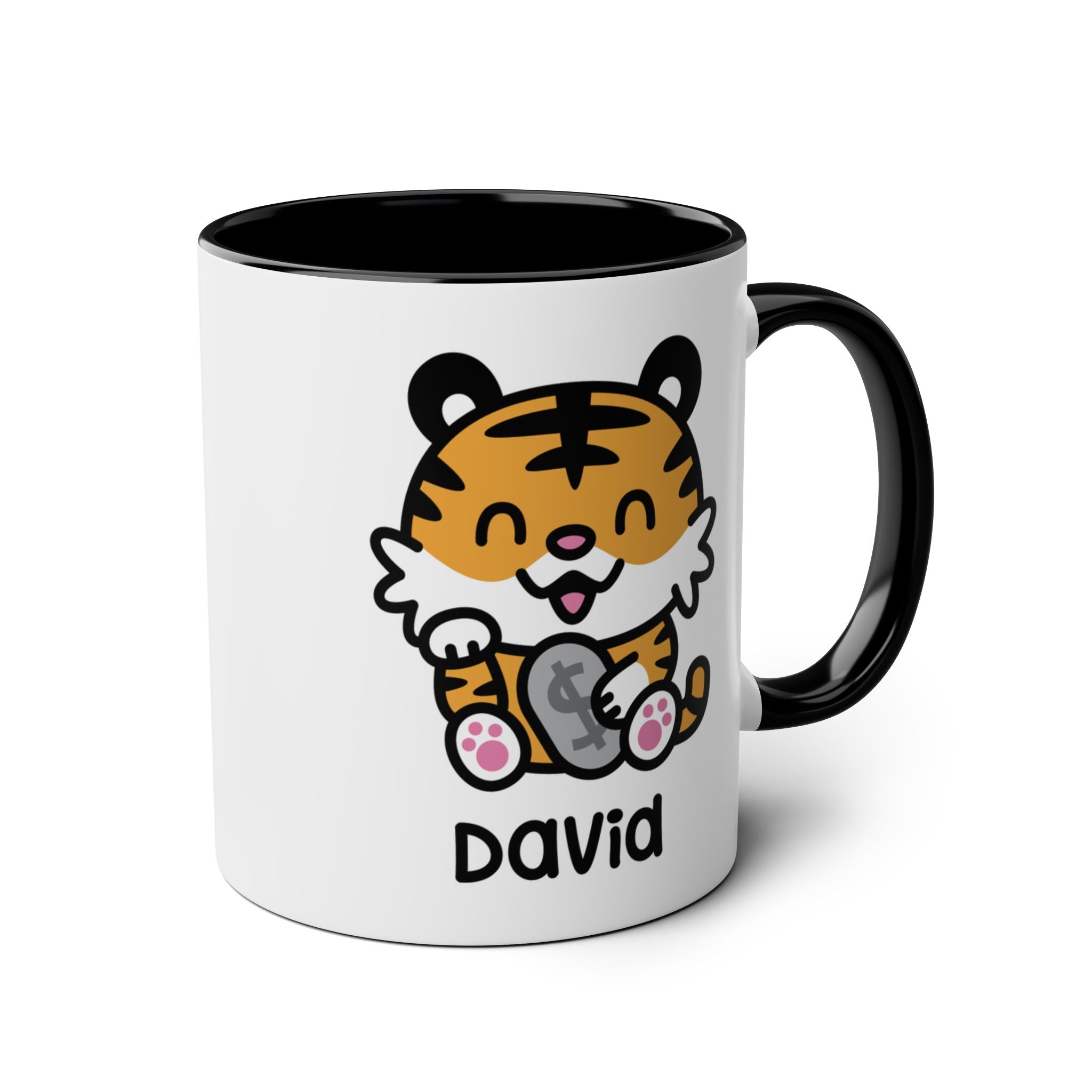 Cute Happy Tiger - Personalised Coffee Mug Black Accent
