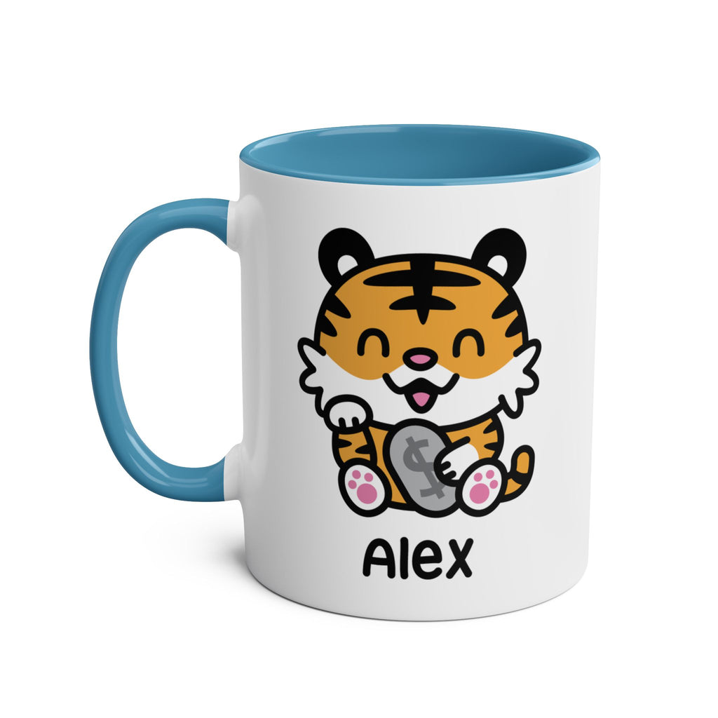 Cute Happy Tiger - Personalised Coffee Mug Blue