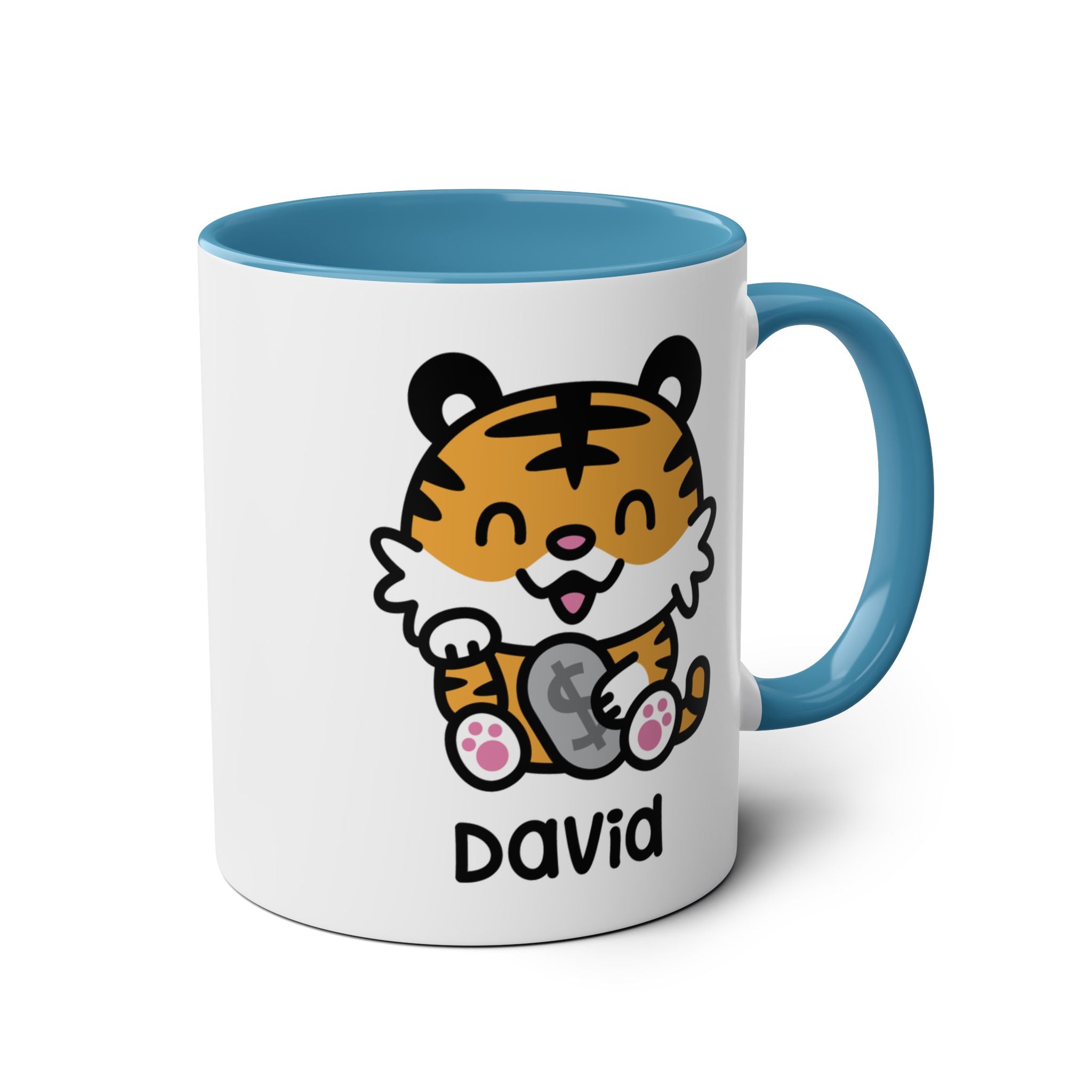 Cute Happy Tiger - Personalised Coffee Mug Blue Accent