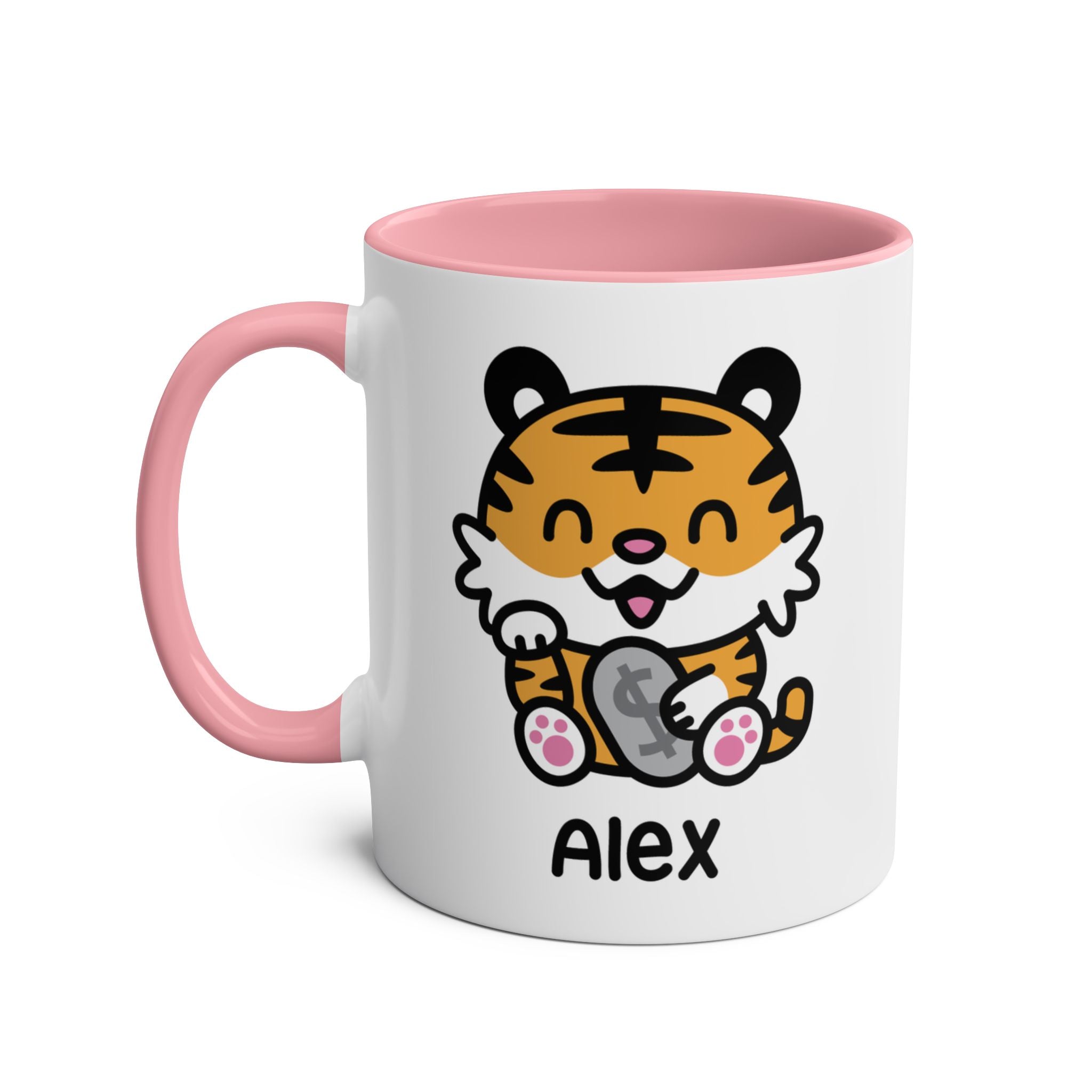 Cute Happy Tiger - Personalised Coffee Mug Pink