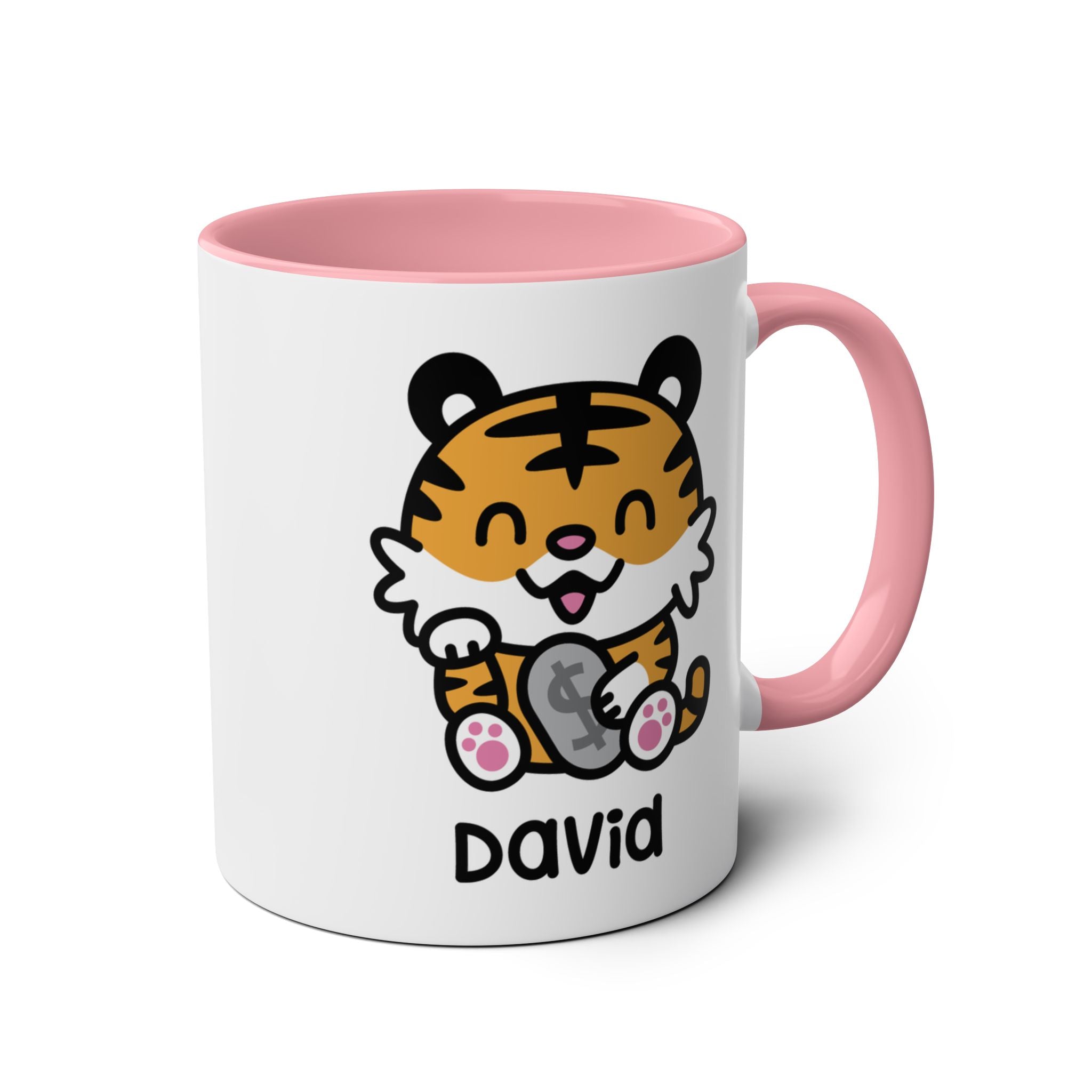 Cute Happy Tiger - Personalised Coffee Mug Pink Accent