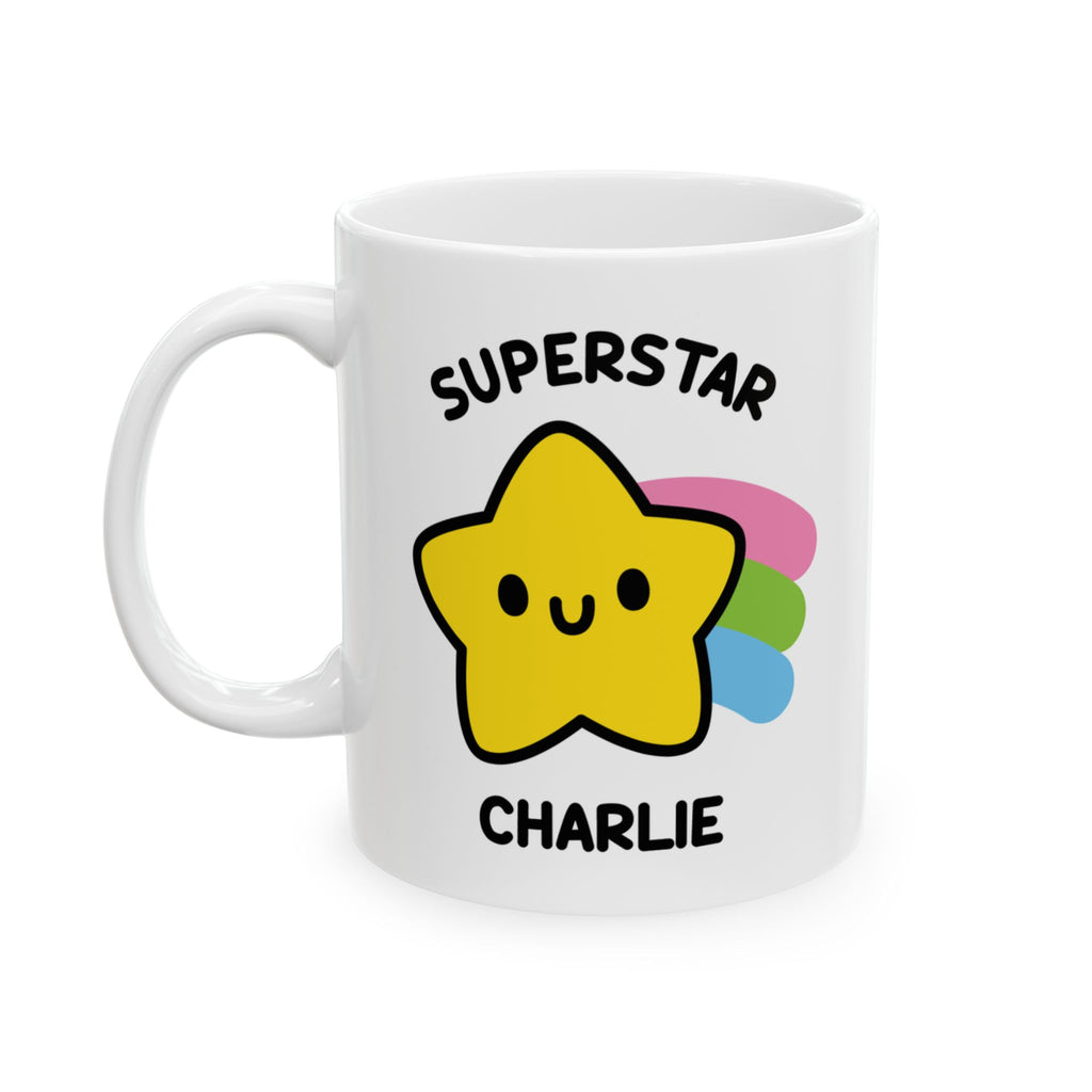 Cute Kawaii Superstar Custom Coffee Mug On White Background