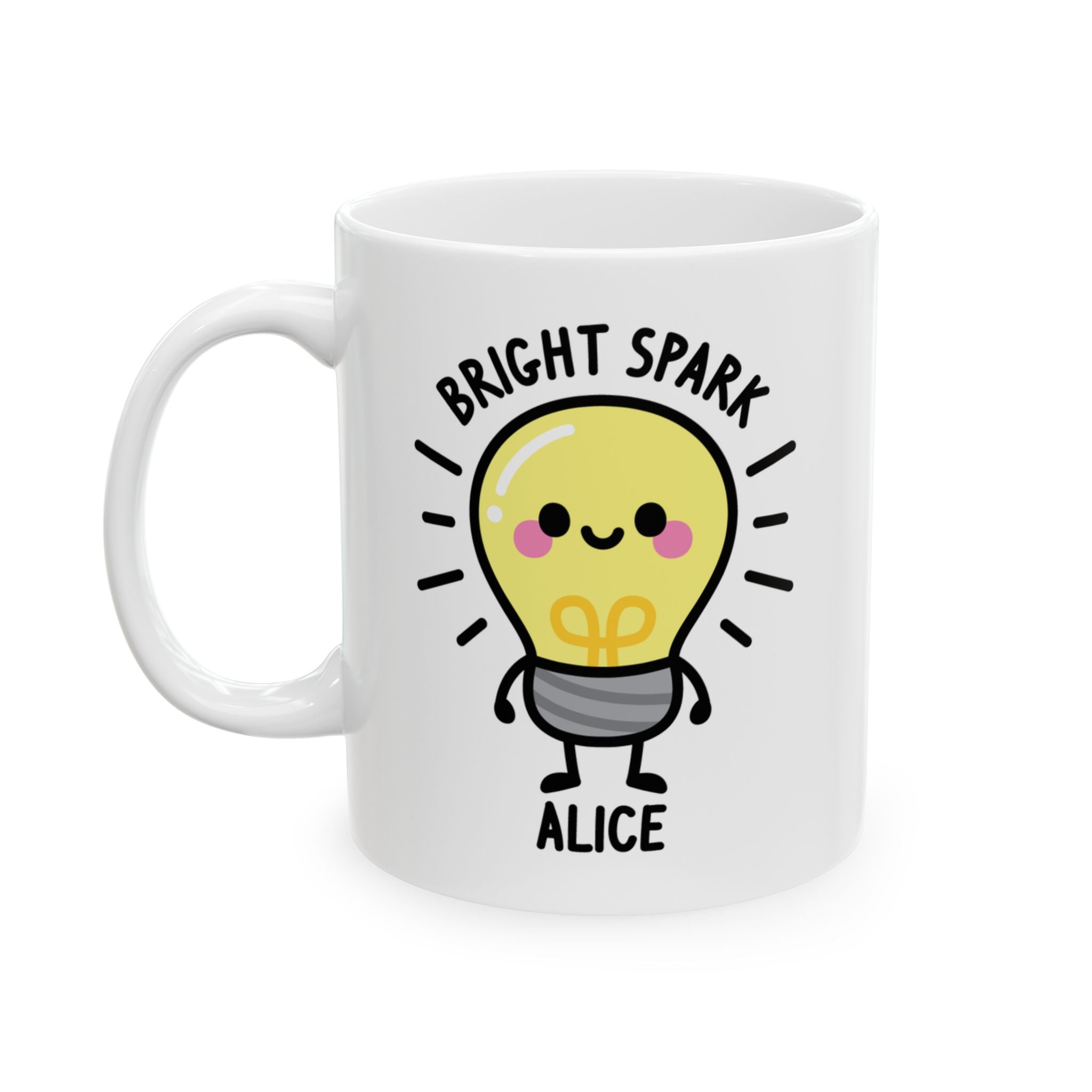 Cute Light Bulb Custom Name Mug On White Background