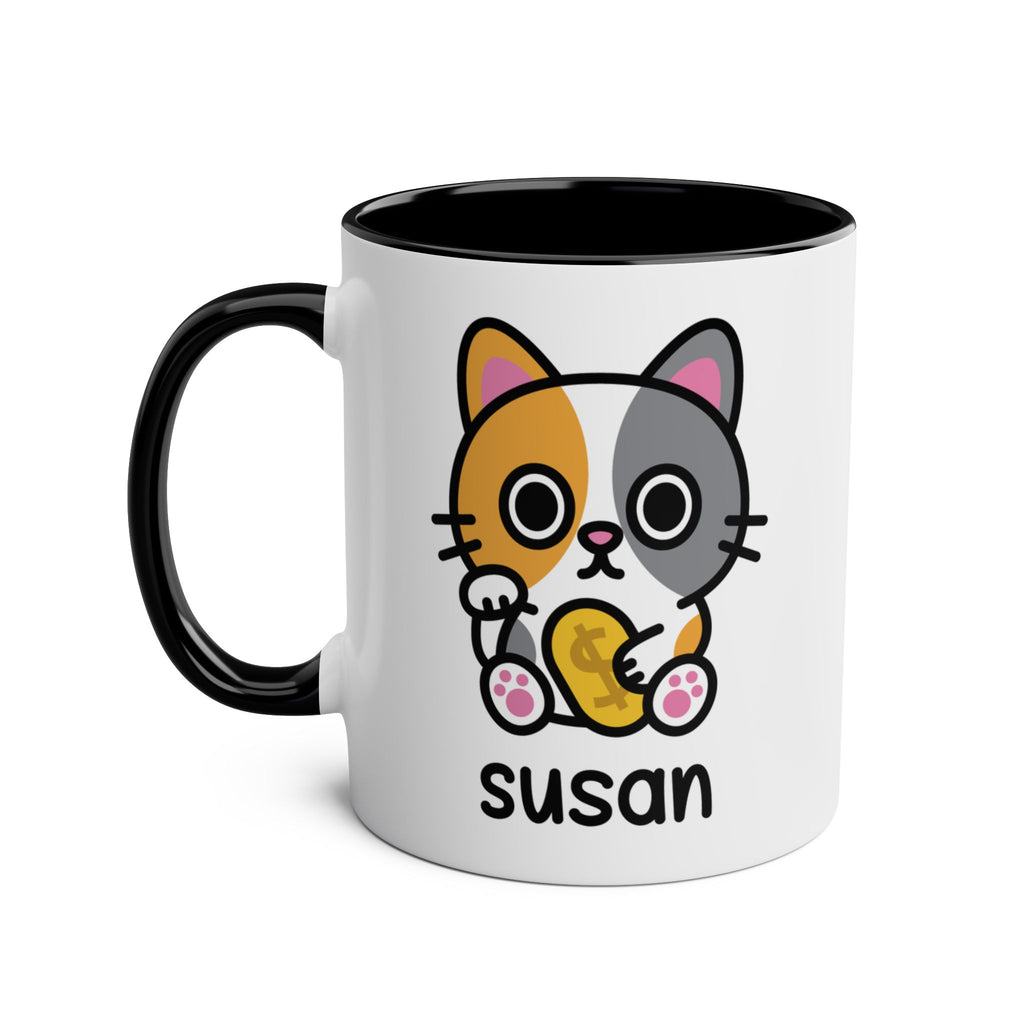 Cute Lucky Cat - 11oz Personalised Coffee Mug Black
