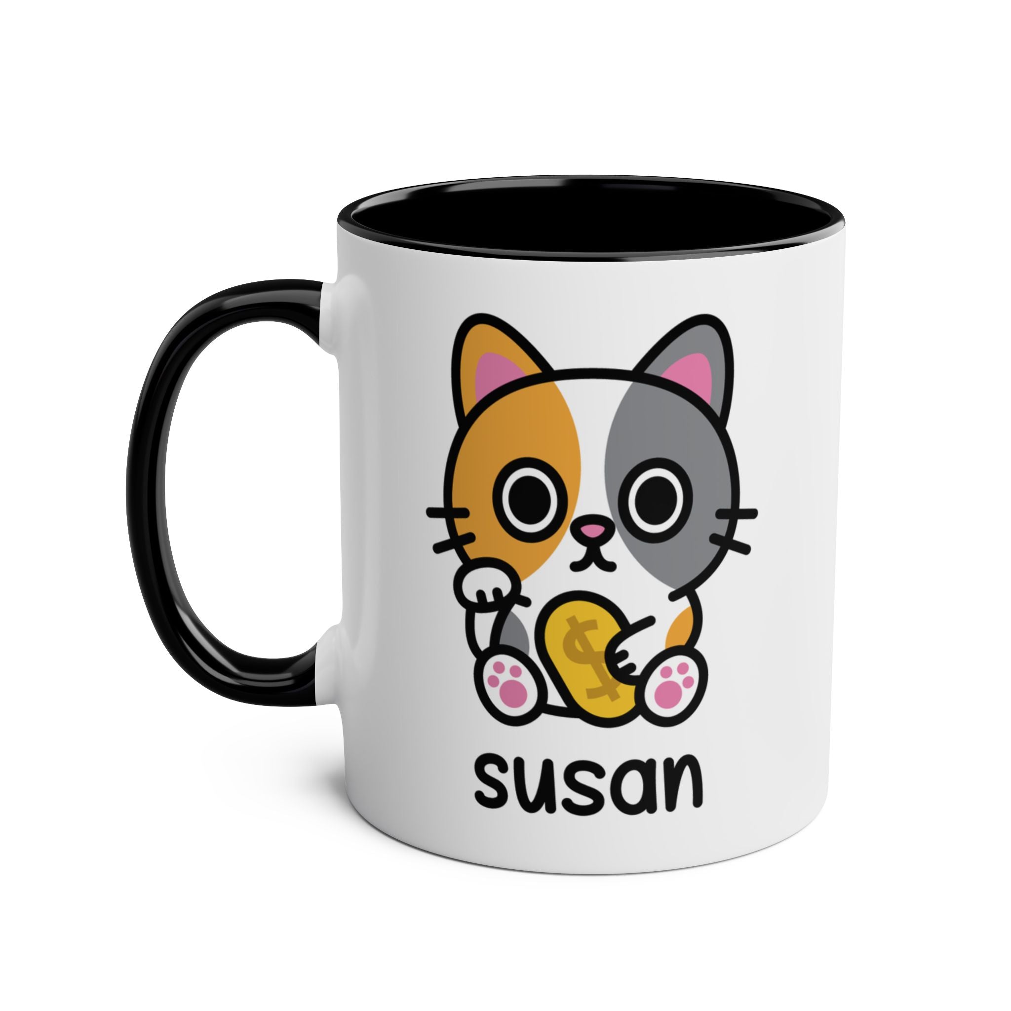 Cute Lucky Cat - 11oz Personalised Coffee Mug Black