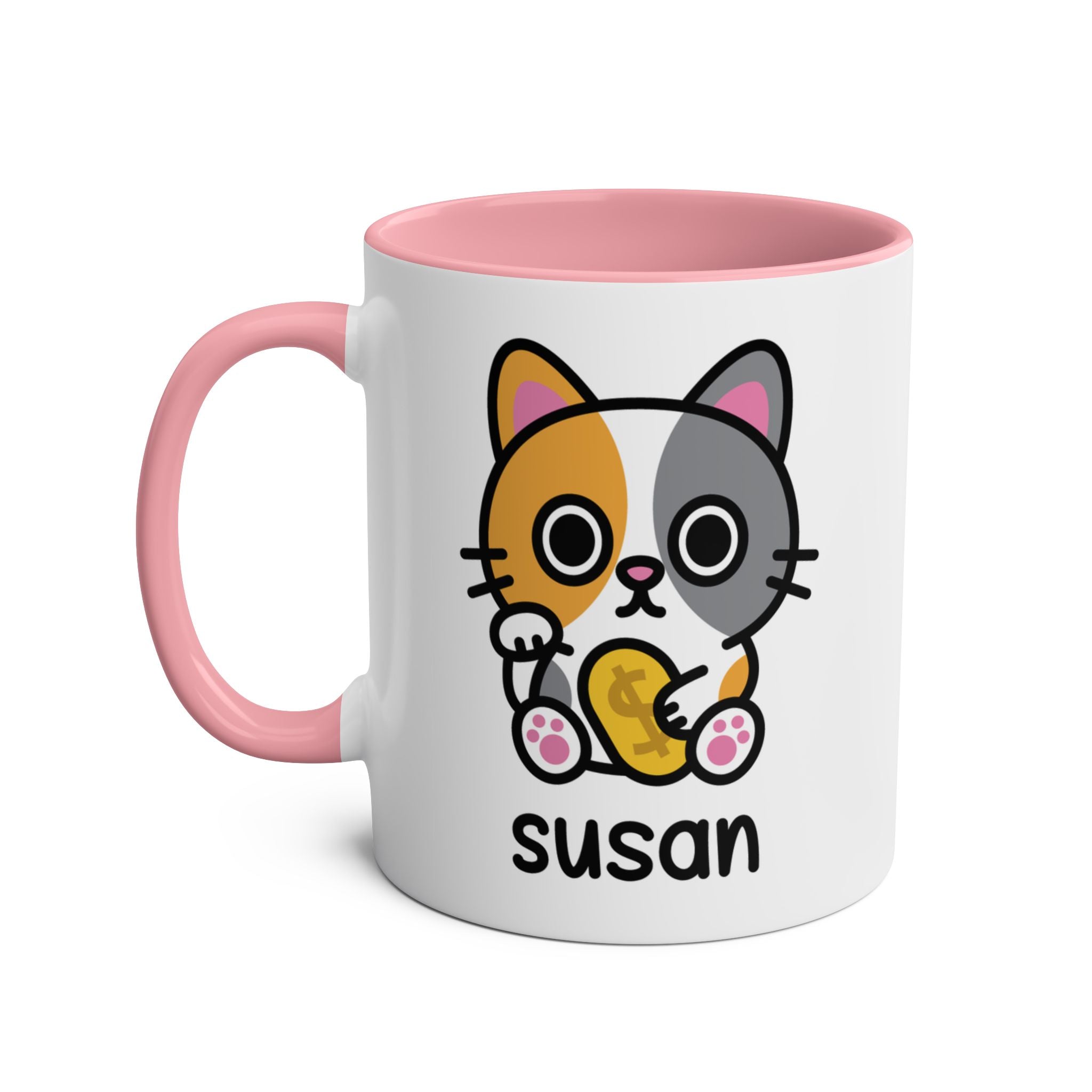 Cute Lucky Cat - 11oz Personalised Coffee Mug Pink