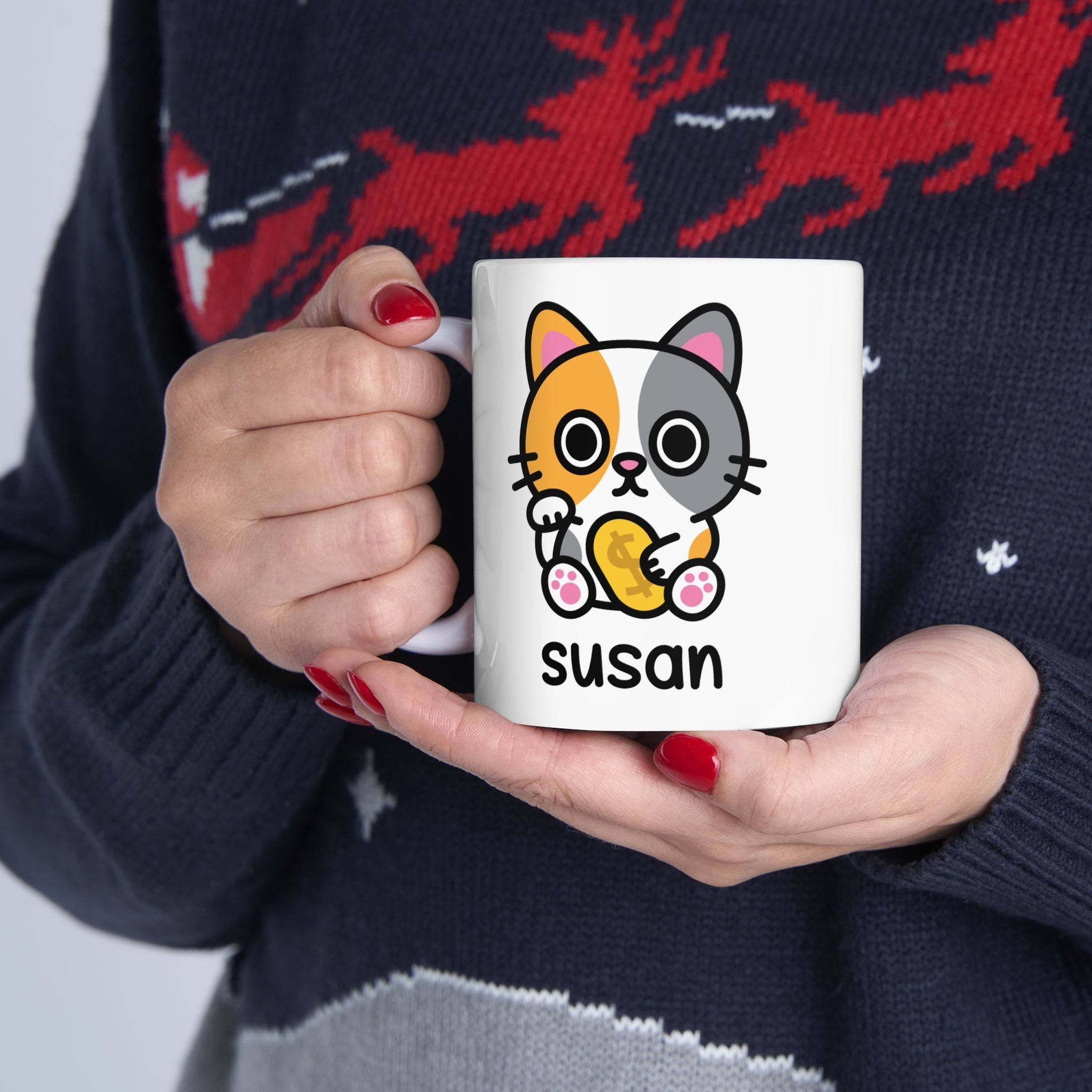 Cute Lucky Cat - 11oz Personalised Coffee Mug