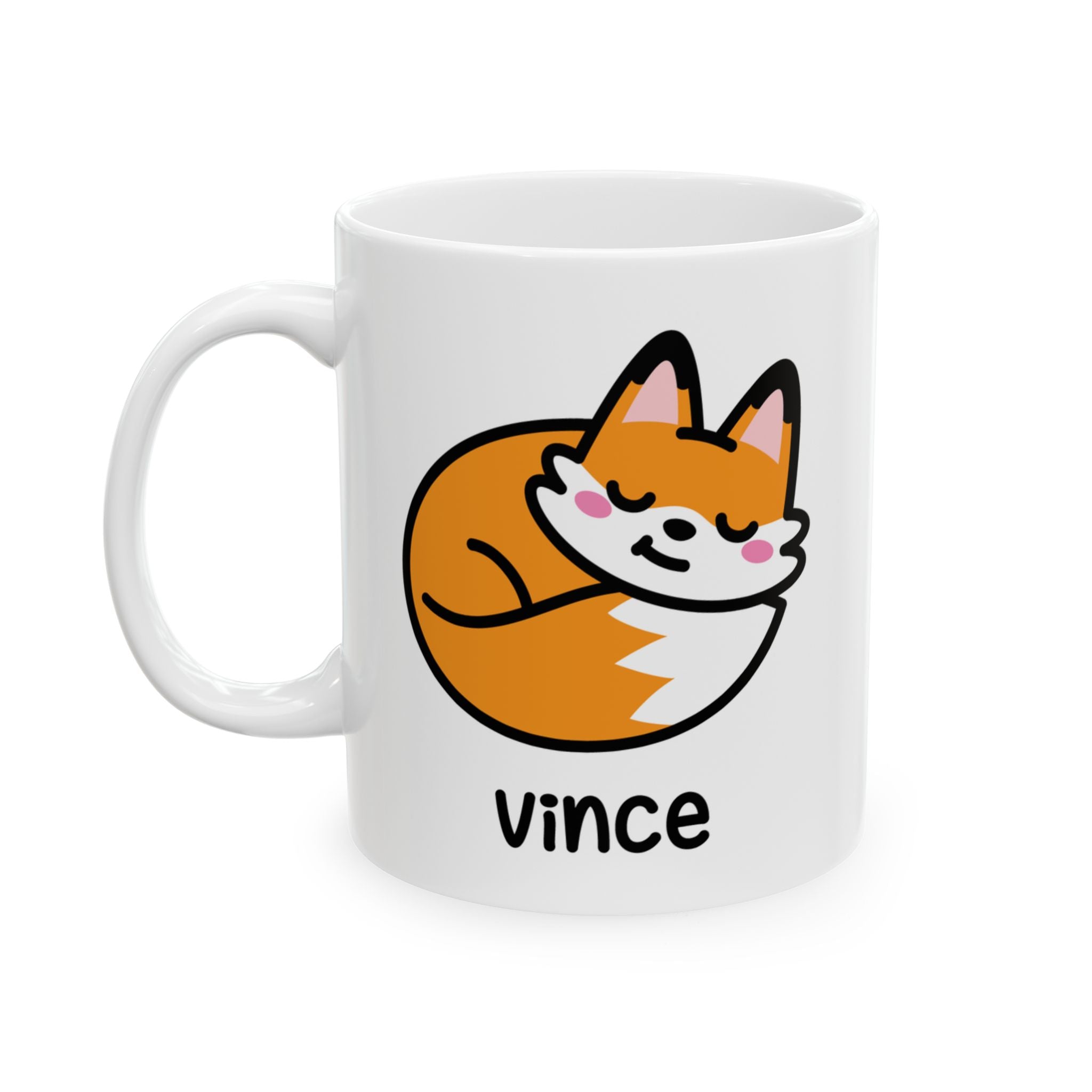 Cute Sleeping Fox Personalised Name Mug On White Background
