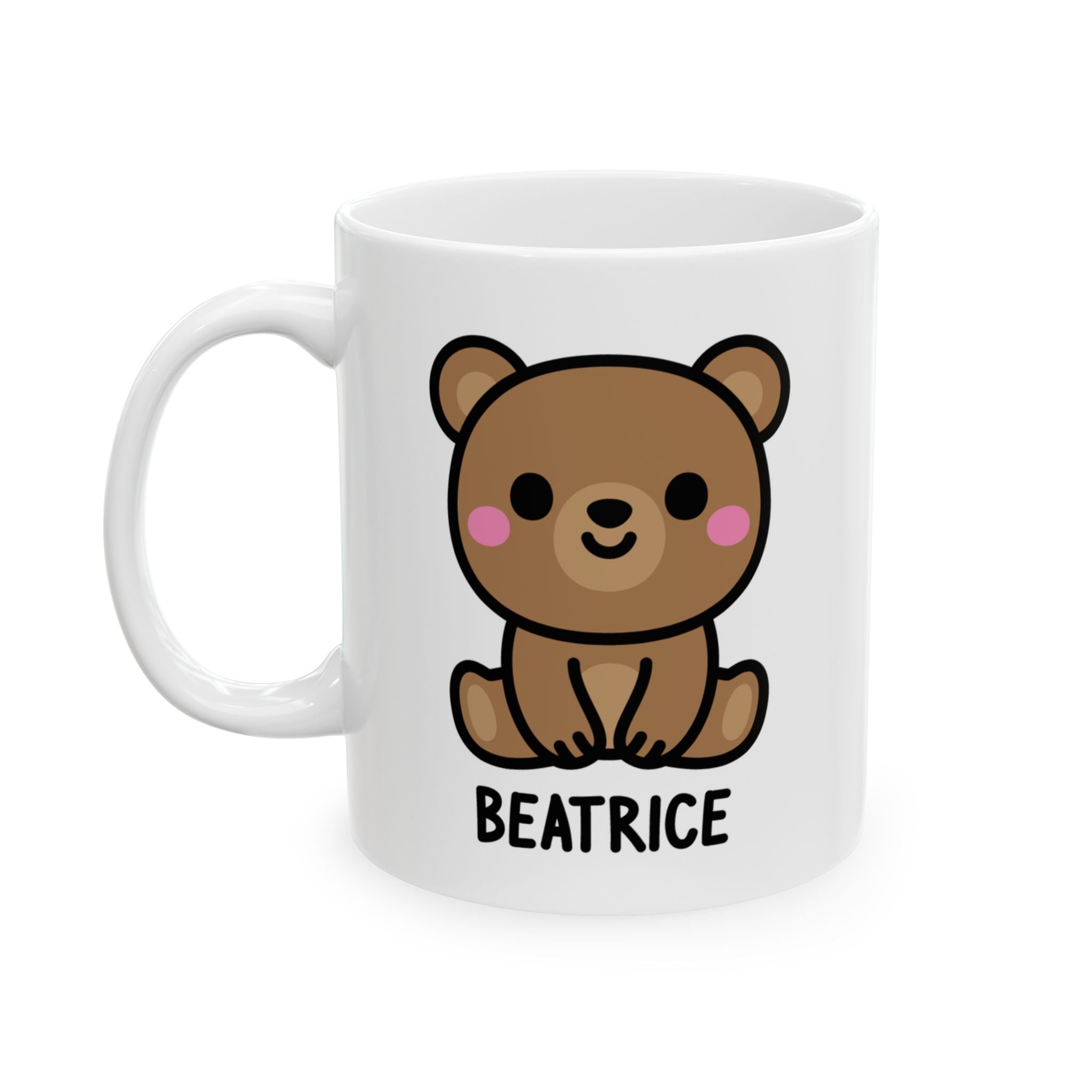 Cute Teddy Bear Custom Name Mug On White Background