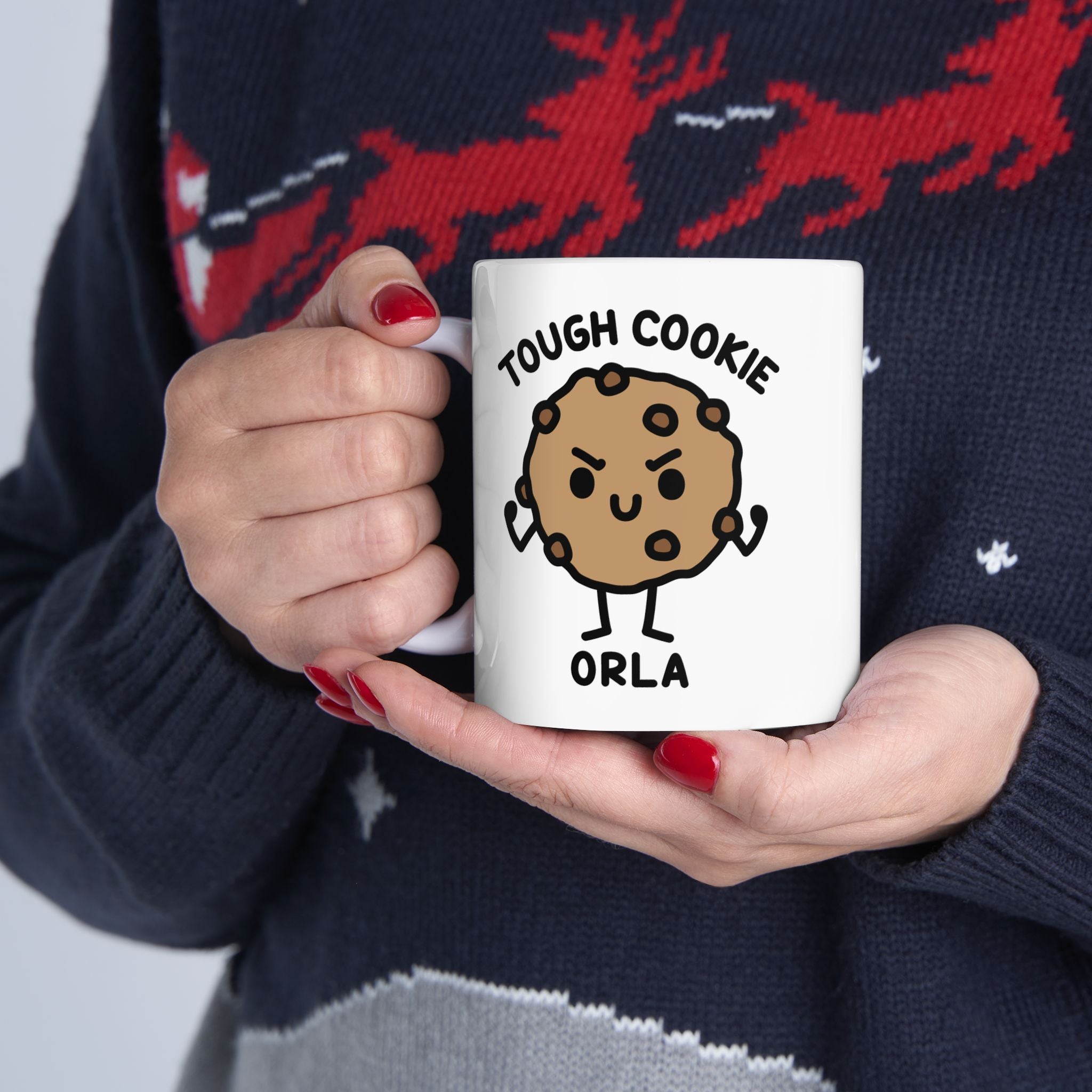 Cute Tough Cookie Custom Coffee Mug Held By Person
