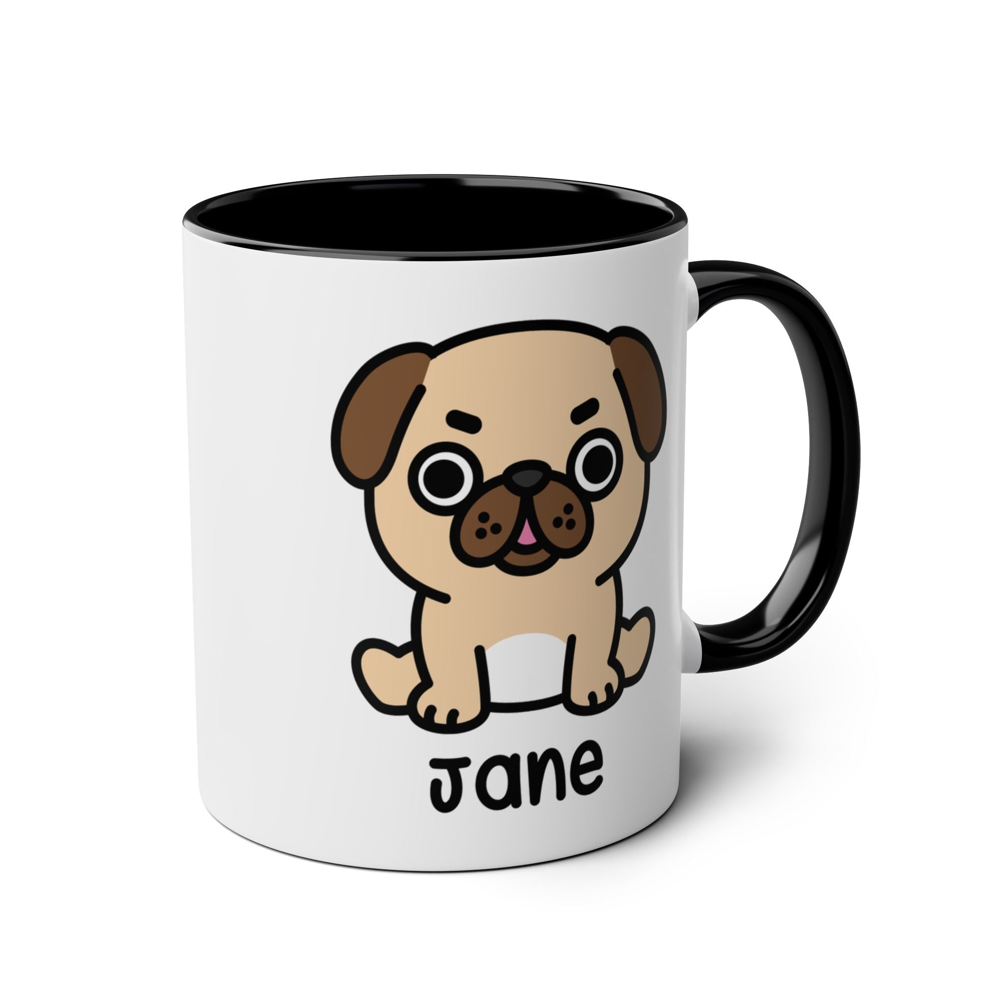Cute Ugly Pug - 11oz Personalised Coffee Mug Black Accent