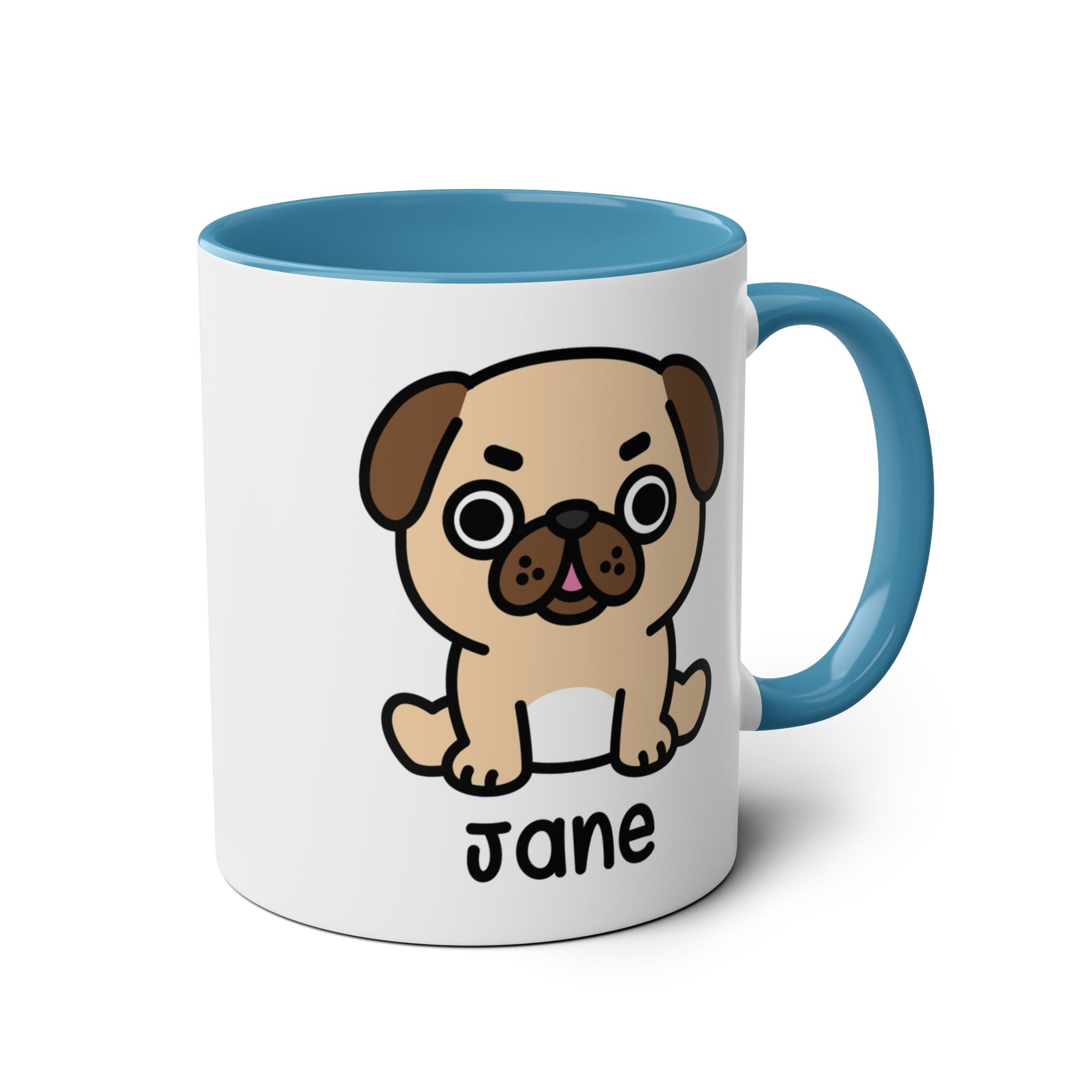 Cute Ugly Pug - 11oz Personalised Coffee Mug Blue Accent