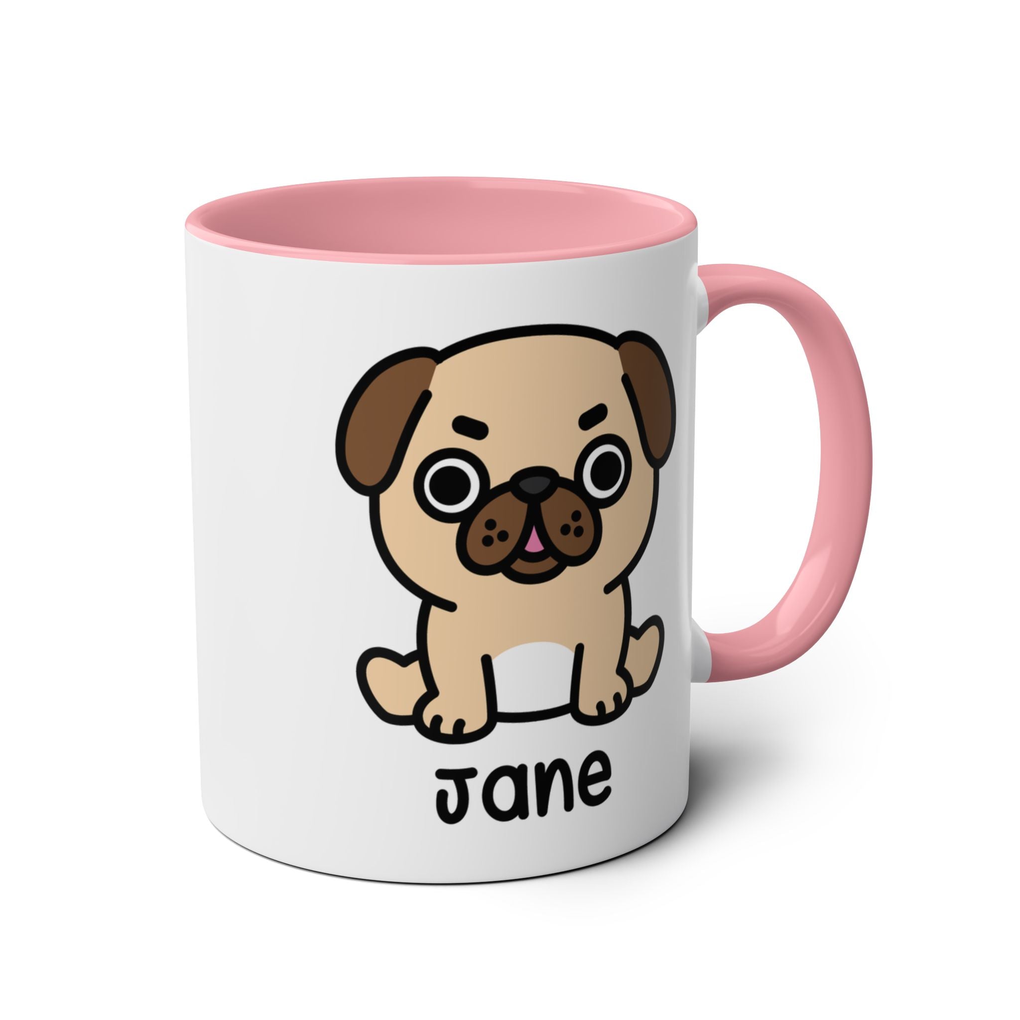Cute Ugly Pug - 11oz Personalised Coffee Mug Pink Accent