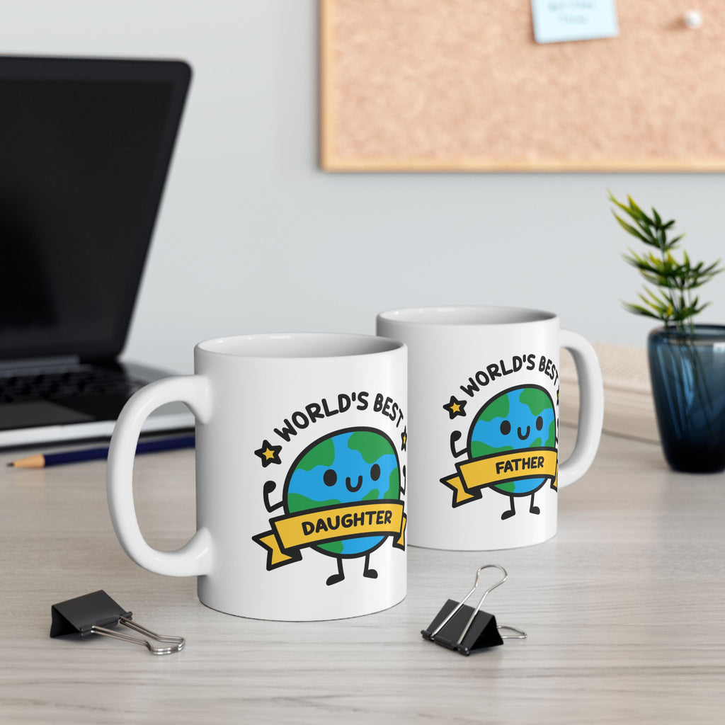 Cute Worlds Best Custom title Mug 2 mugs in office Background