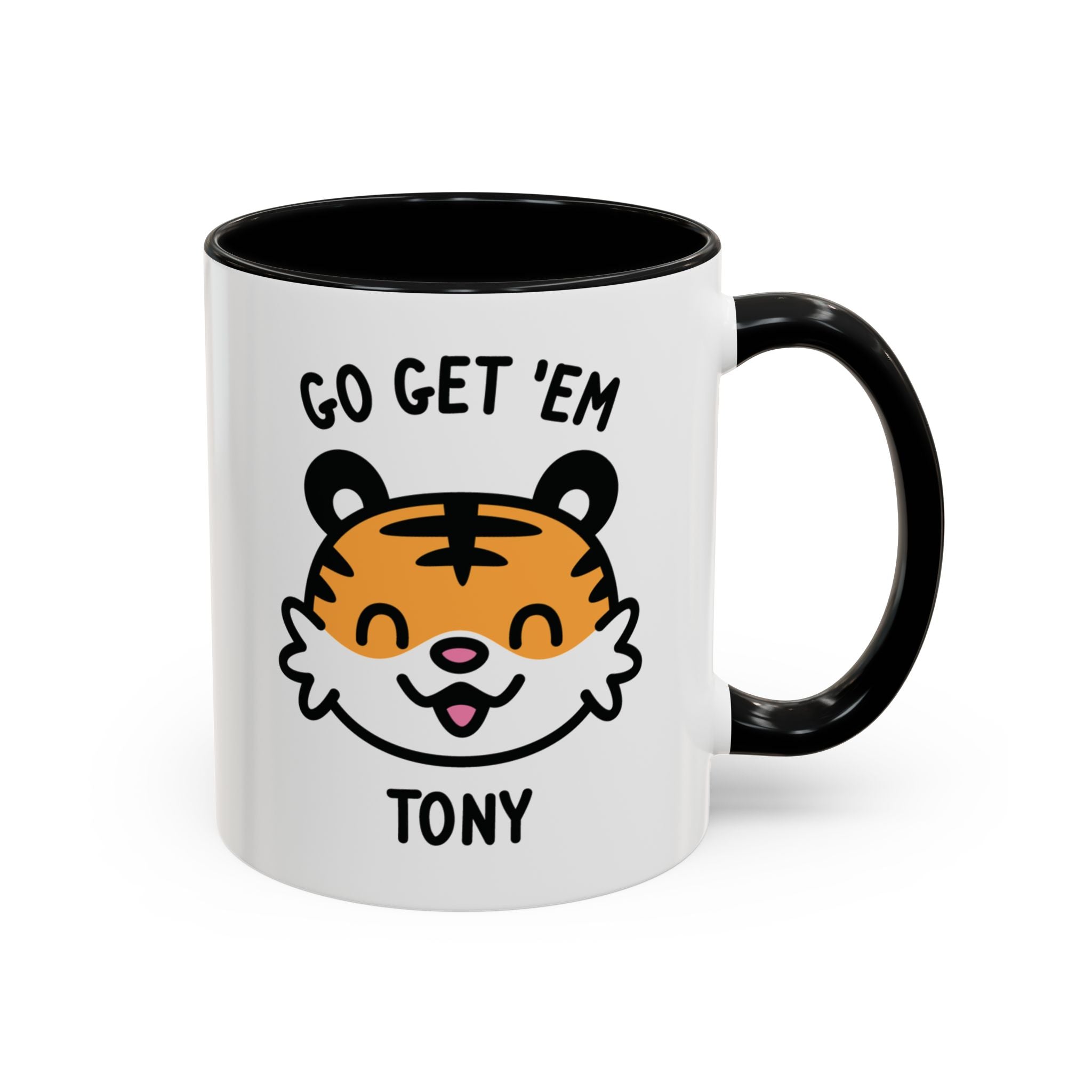 Go Get 'Em Tiger Custom Name Mug on White Background With Black Accent Colour