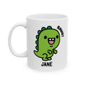 Kawaii Tea Rex Dinosaur Custom Name Mug On White Background