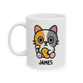 Lucky Kawaii Cat Custom Name Mug on White Background