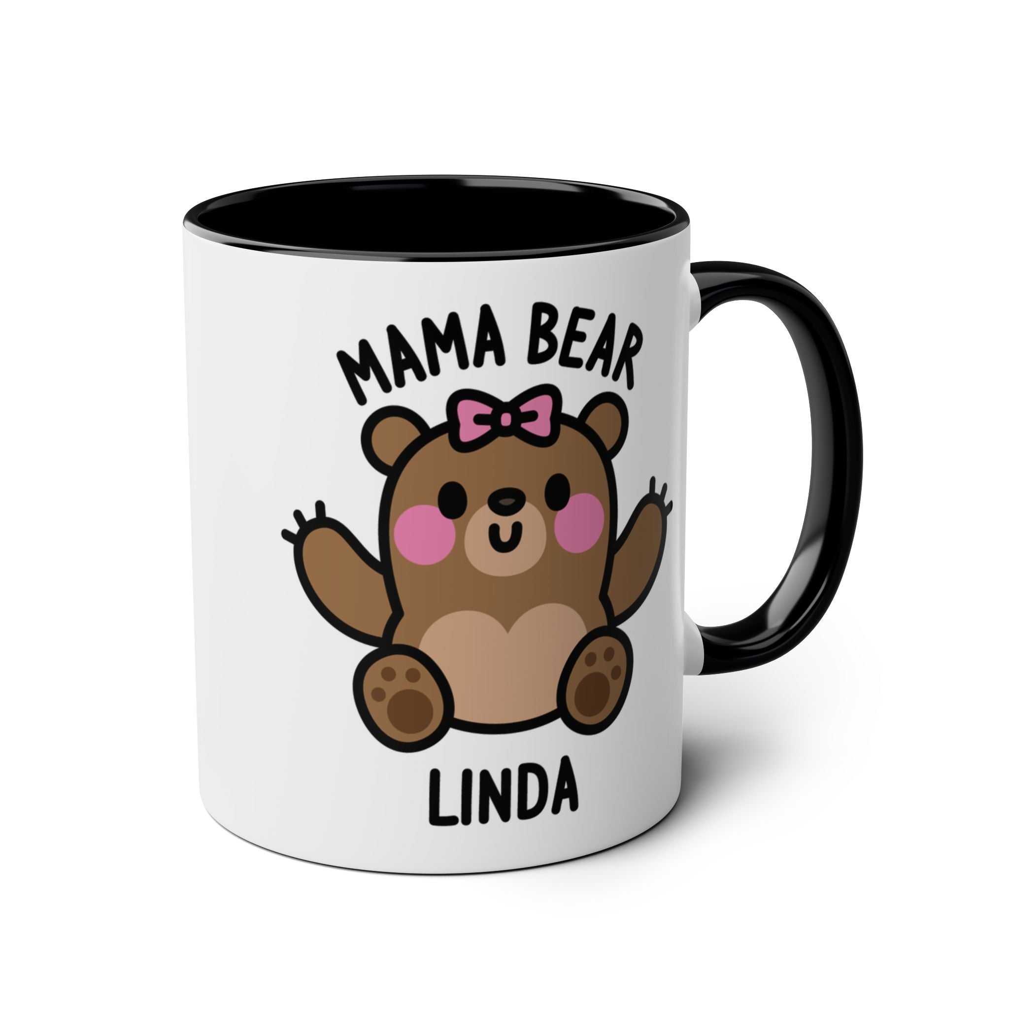 Mug with 'Mama Bear' design and name on a white background