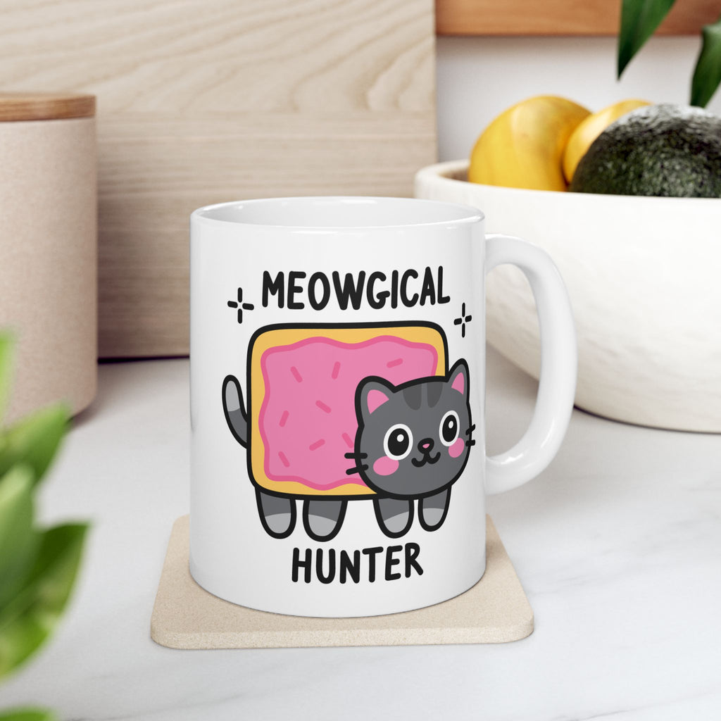 Meowgical Nyan Cat Custom Coffee Mug On Kitchen Background
