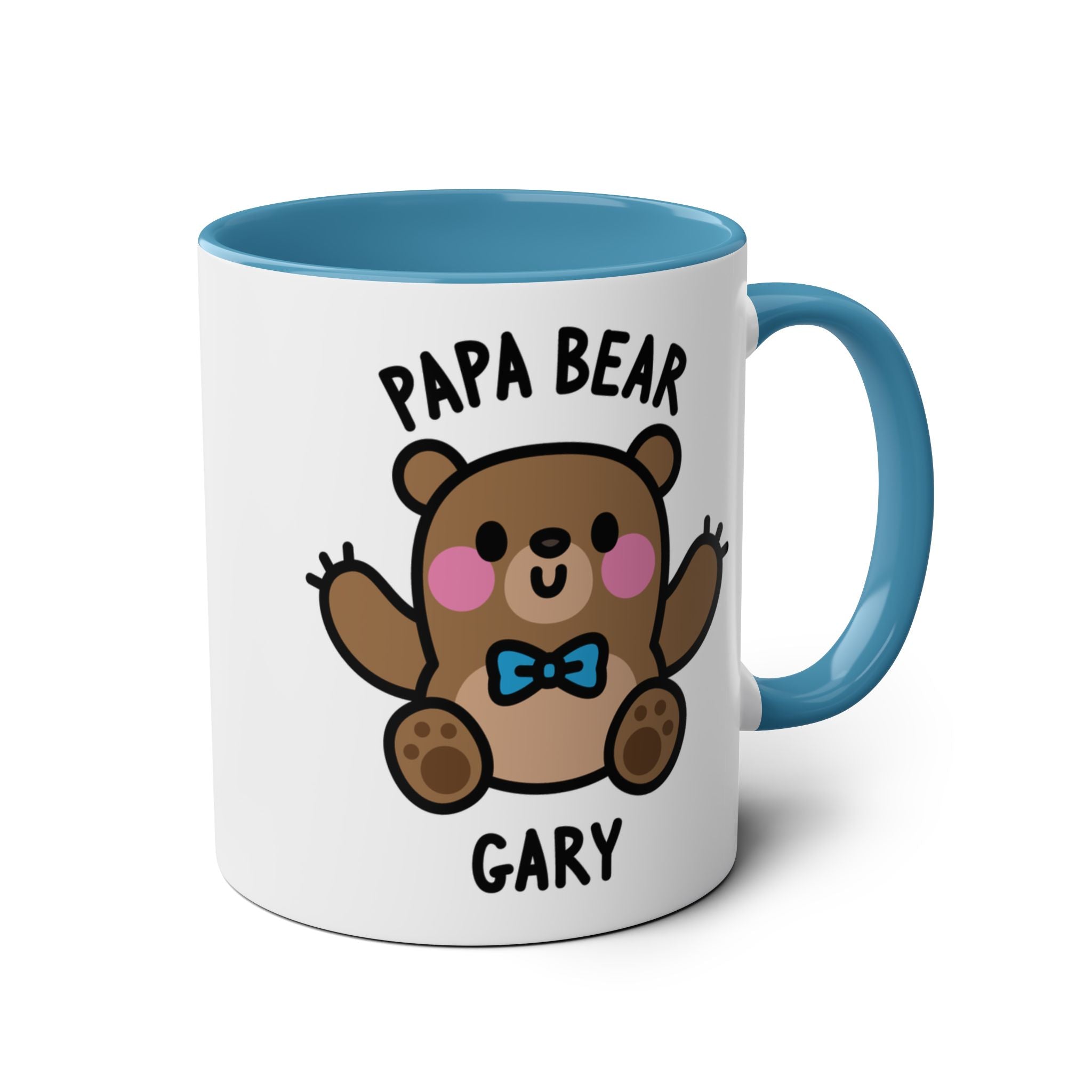 Mug with cartoon bear design and text 'Papa Bear' on a white background