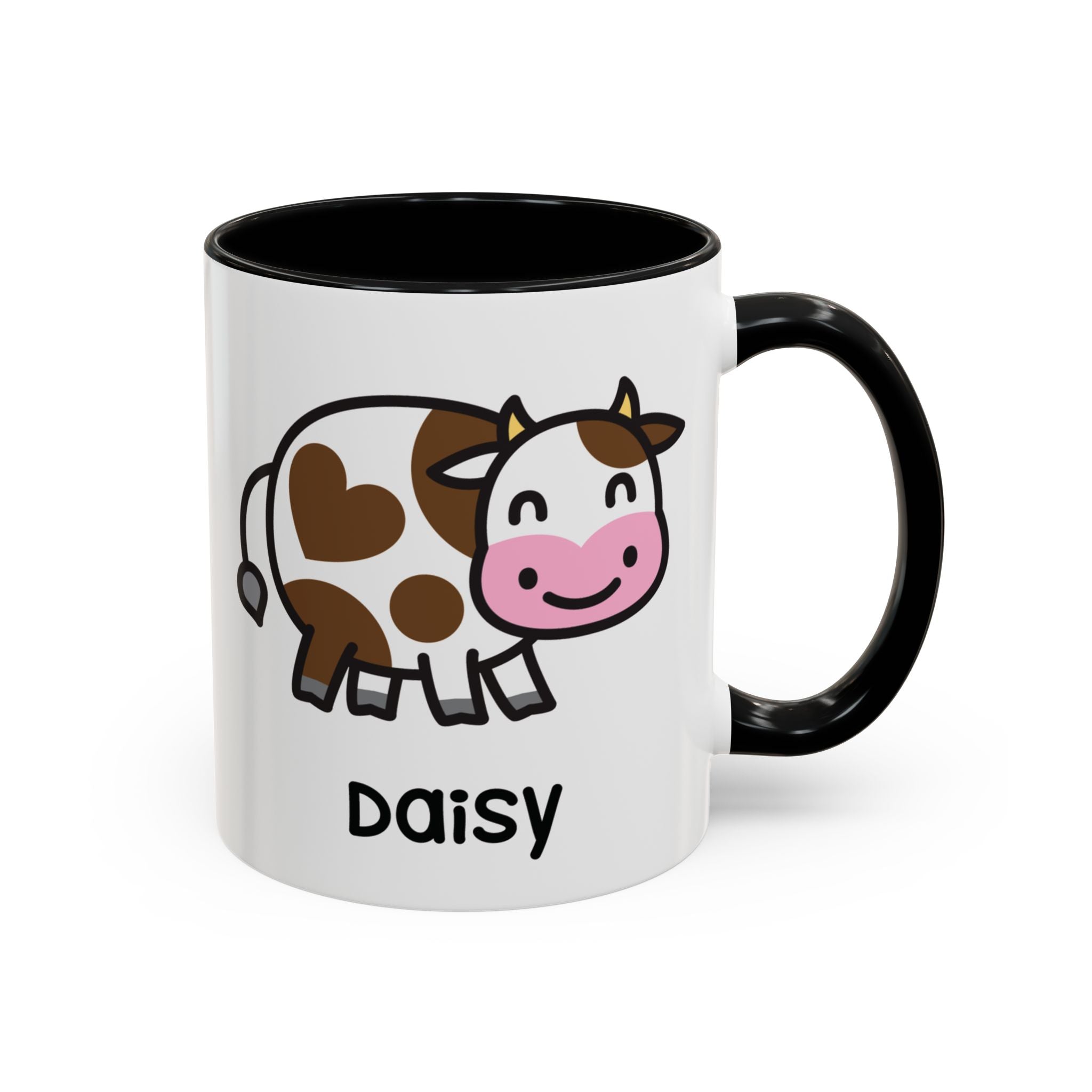 Silly Moo Cow Personalised Name Mug on White Background With Black Accent Colour