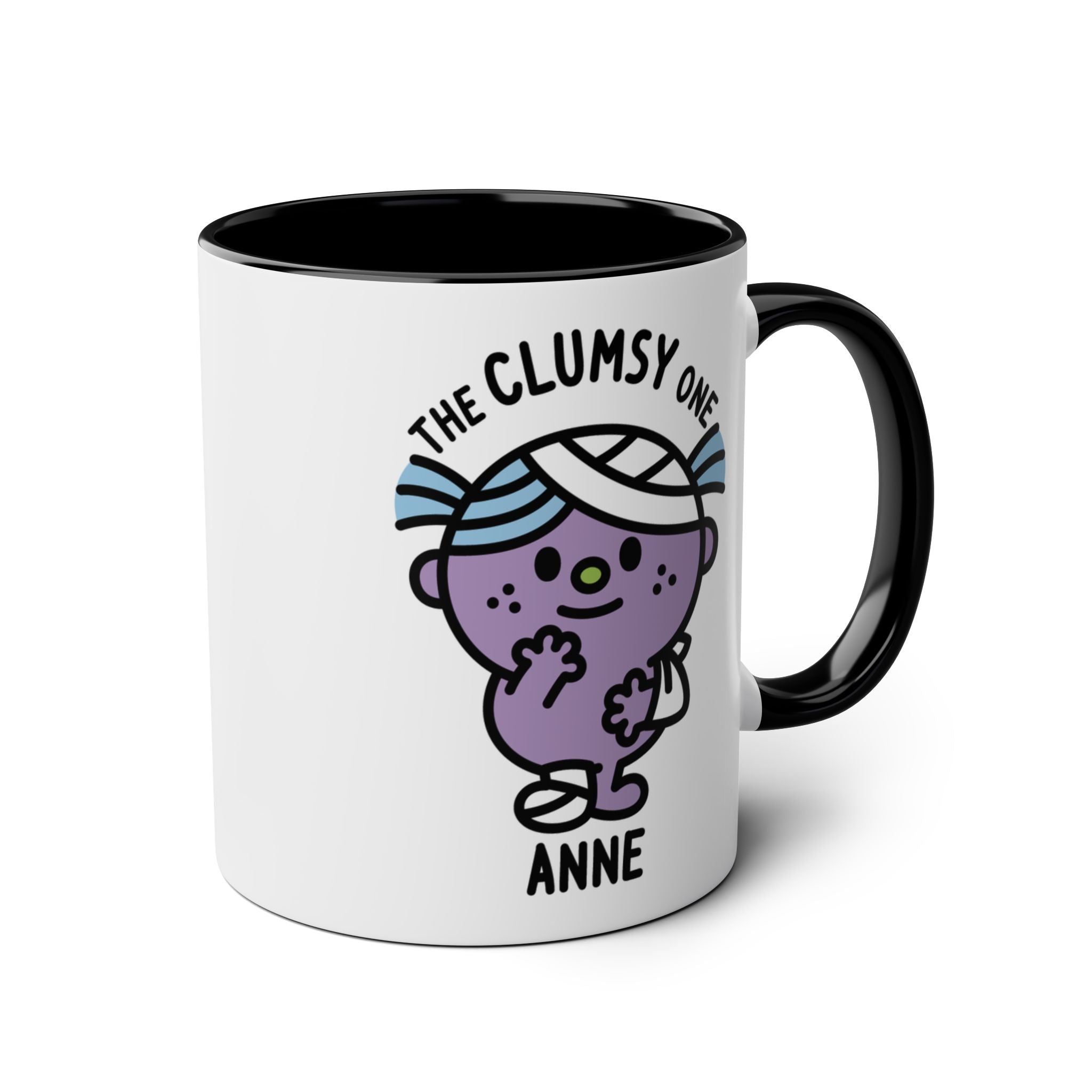 The Clumsy One - 11oz Personalised Character Gift Mug Black Accent
