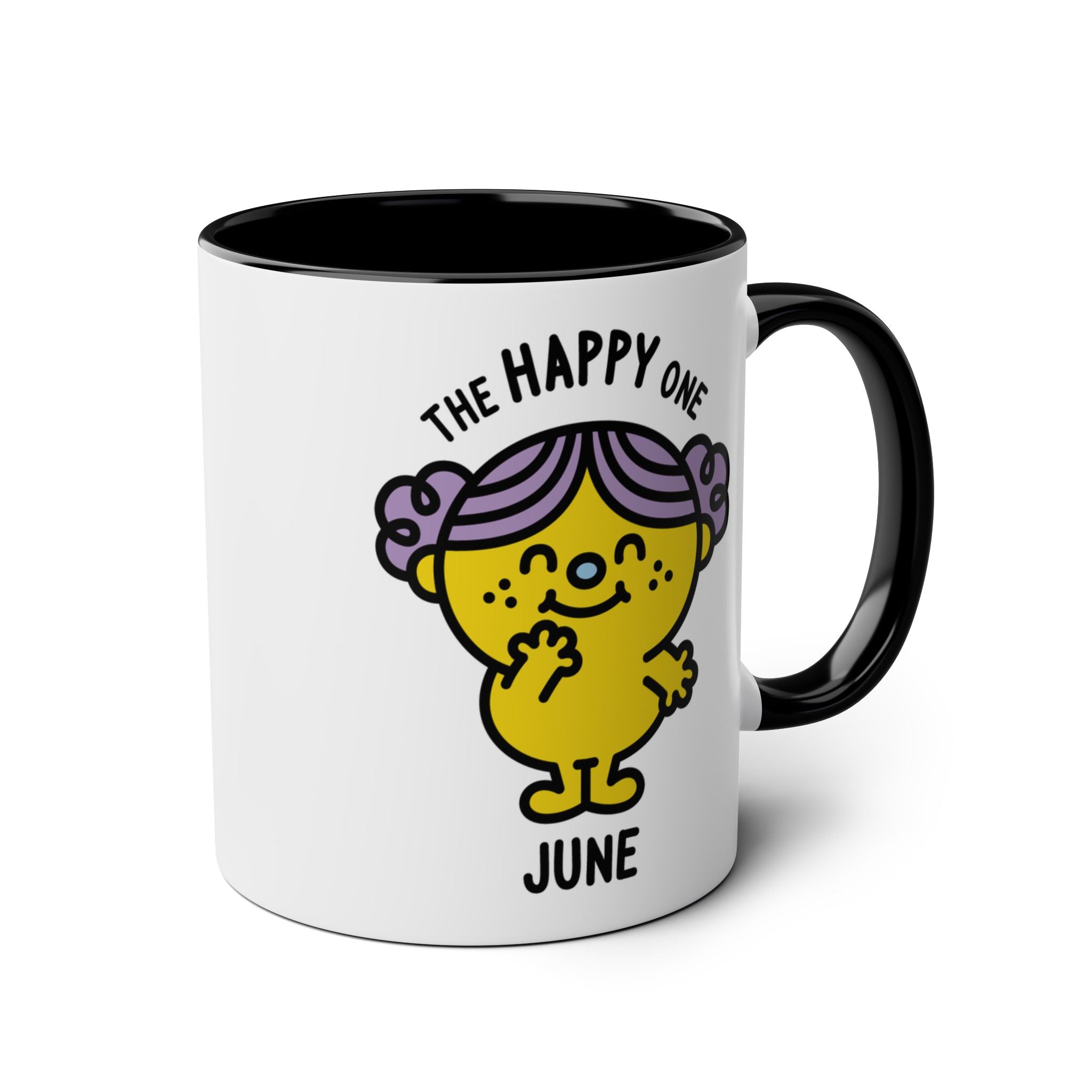 The Happy One - 11oz Personalised Character Gift Mug Black Accent