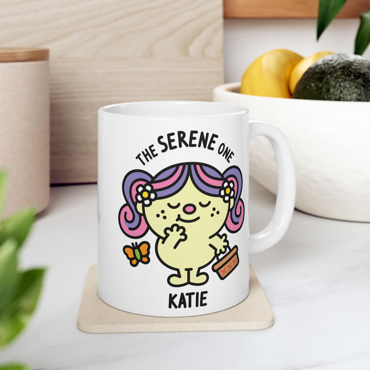 The Serene One - Adorable Personalised Coffee Mug White On Coaster