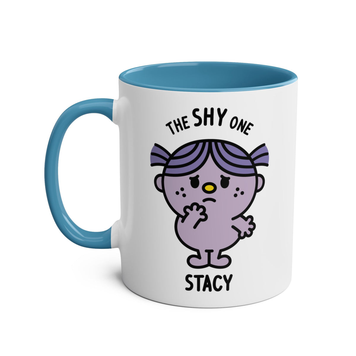 The Shy One - Adorable Personalised Coffee Mug Blue Handle