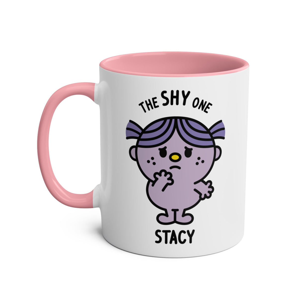 The Shy One - Adorable Personalised Coffee Mug Pink Handle